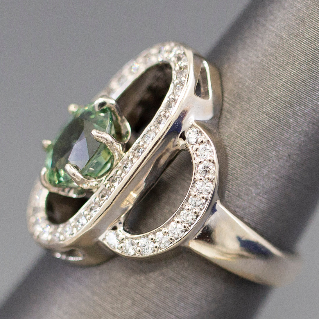 Gorgeous 3.02ctw Green Sapphire and Diamond Cocktail Ring in 14k White Gold
