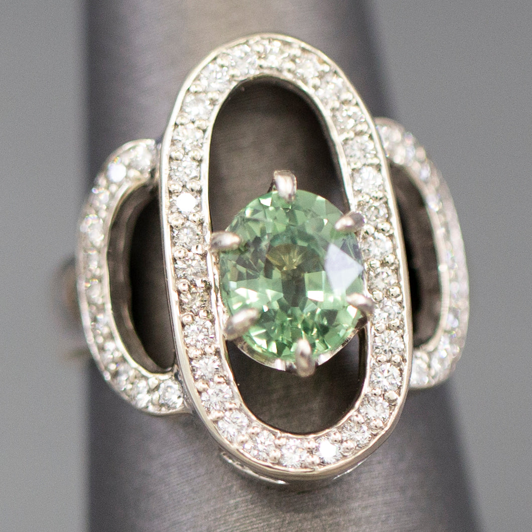 Gorgeous 3.02ctw Green Sapphire and Diamond Cocktail Ring in 14k White Gold