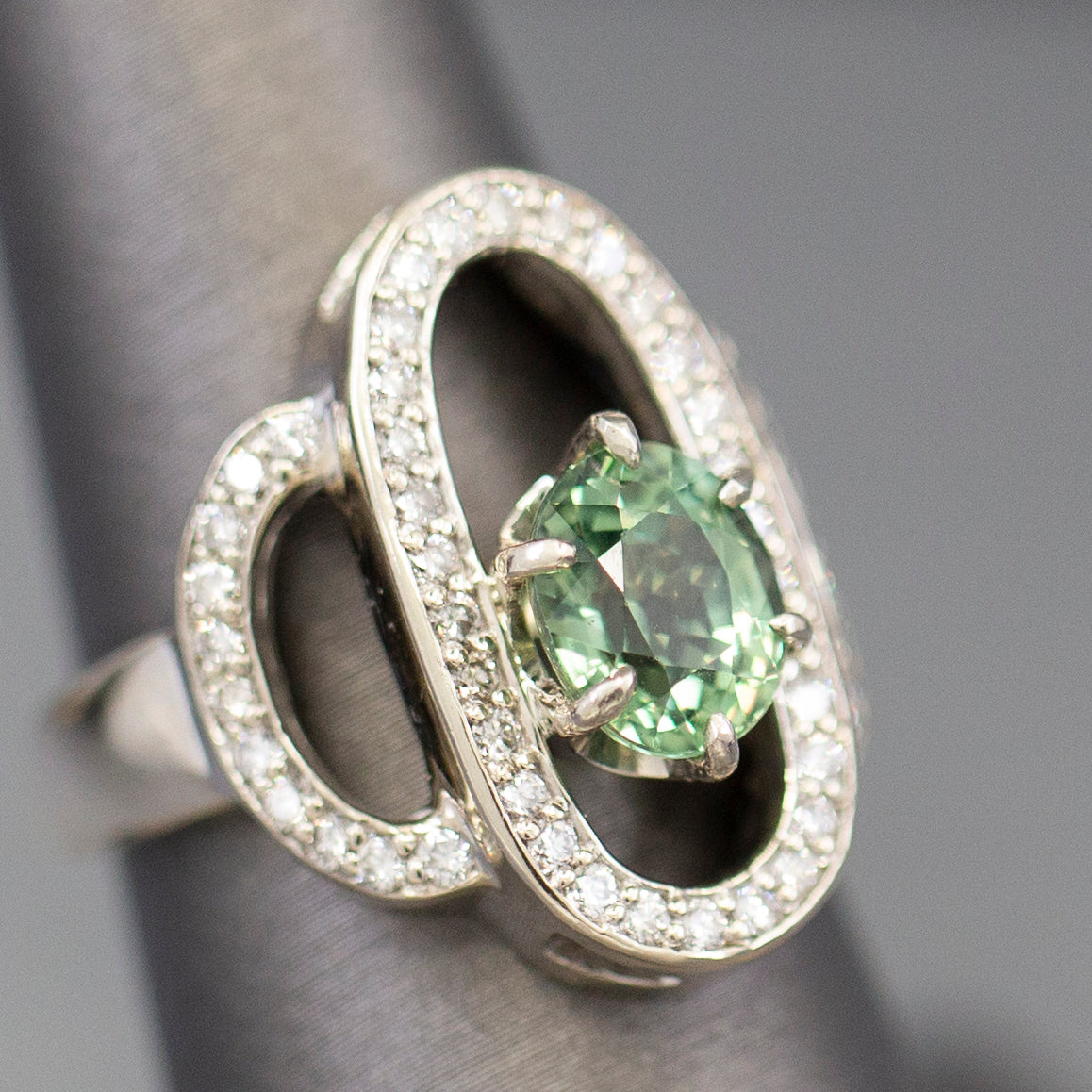 Gorgeous 3.02ctw Green Sapphire and Diamond Cocktail Ring in 14k White Gold