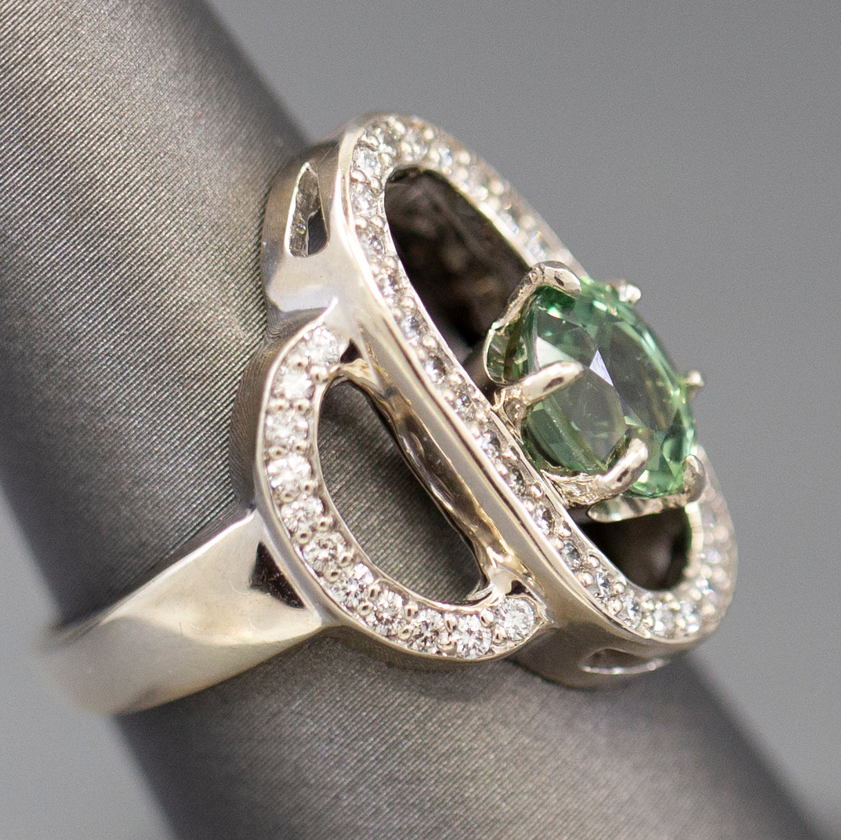 Gorgeous 3.02ctw Green Sapphire and Diamond Cocktail Ring in 14k White Gold