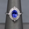 Bezel Set Oval Tanzanite and Diamond Accent Compass Ring in 14k White Gold