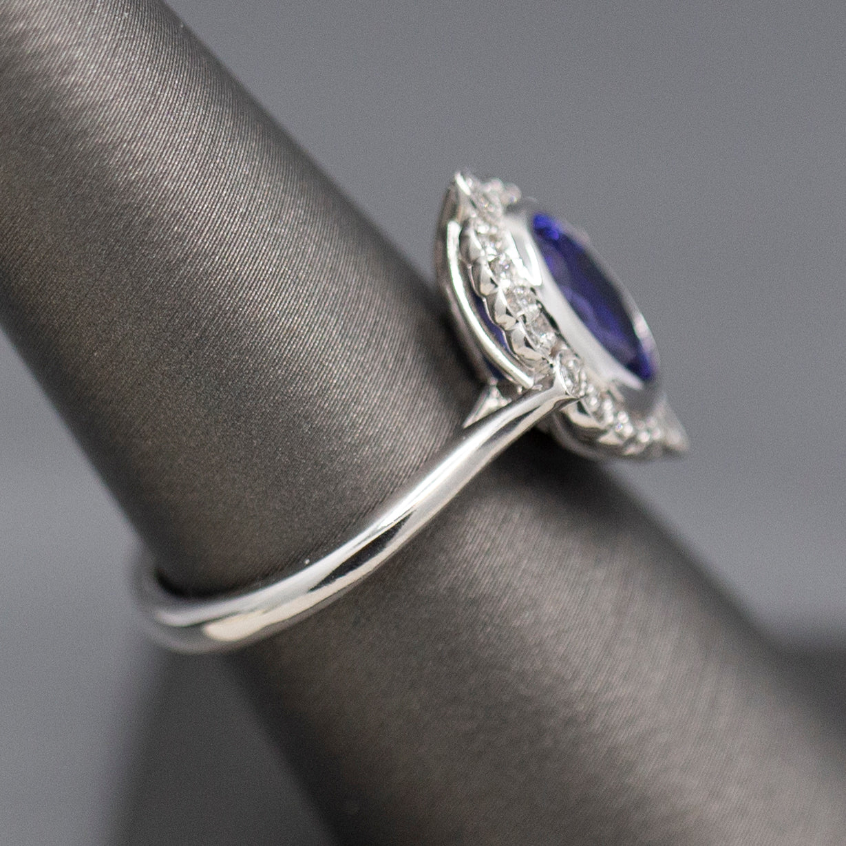 Bezel Set Oval Tanzanite and Diamond Accent Compass Ring in 14k White Gold