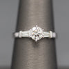 Classic GIA Certified 0.70ct J SI1 Round Diamond with Baguette Sides in 14k White Gold Engagement Ring