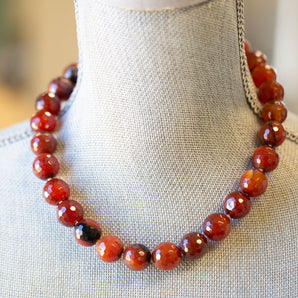 Handcrafted Faceted Carnelian Bead Graduated Necklace with Sterling Silver Toggle