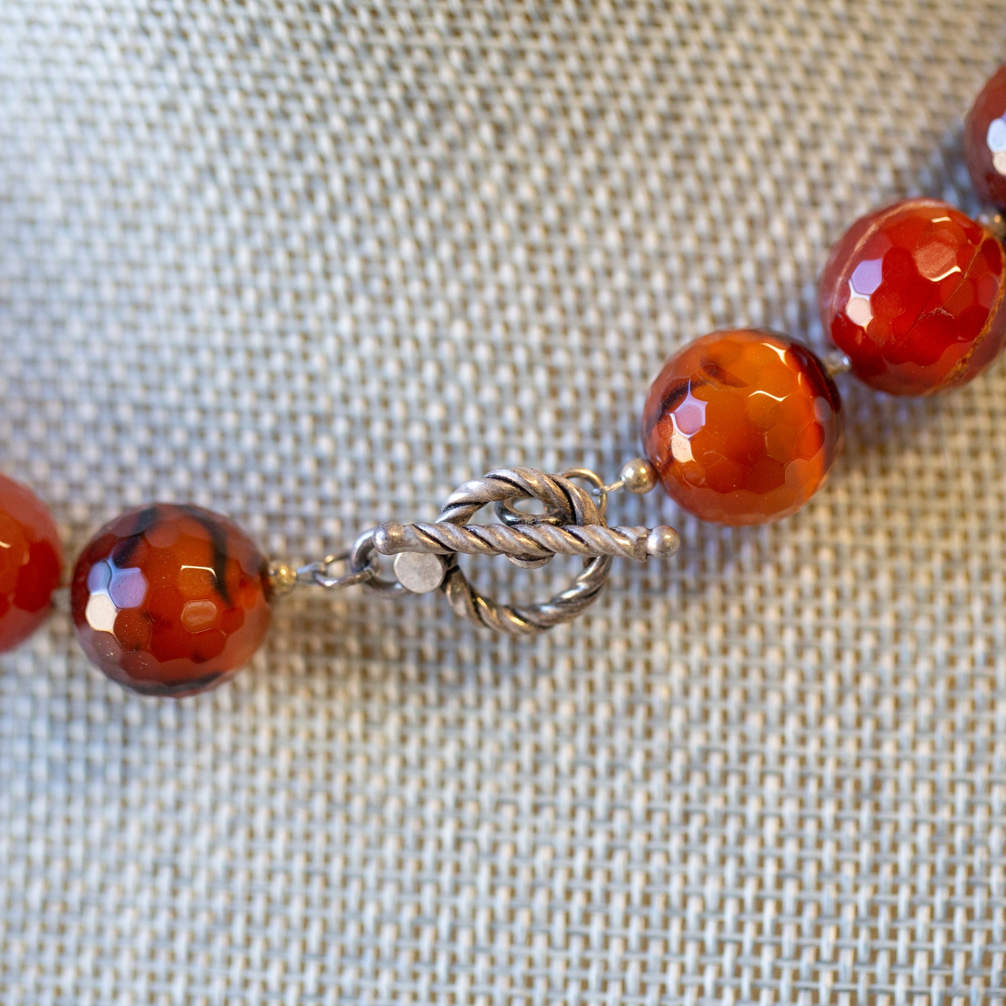Handcrafted Faceted Carnelian Bead Graduated Necklace with Sterling Silver Toggle