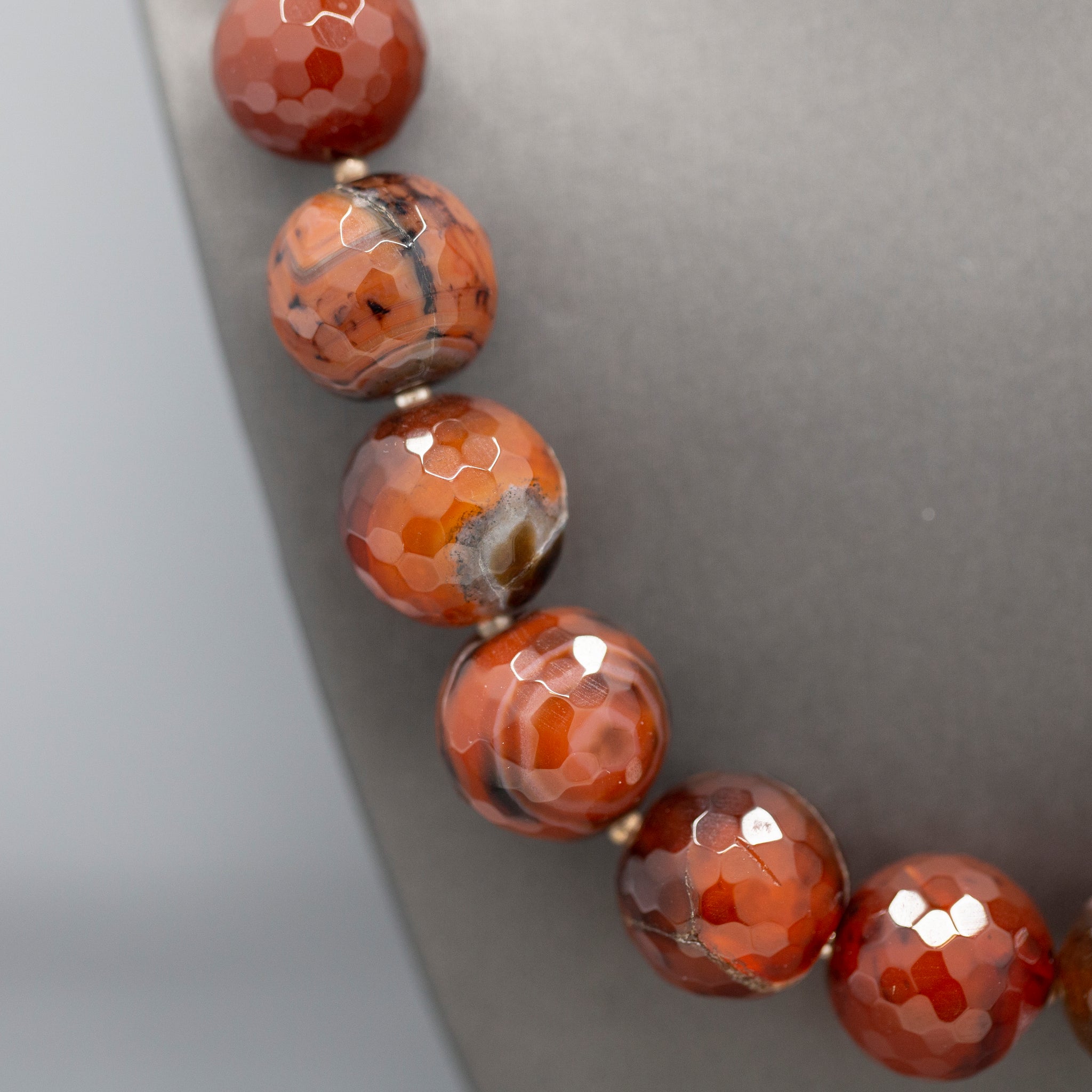 Handcrafted Faceted Carnelian Bead Graduated Necklace with Sterling Silver Toggle