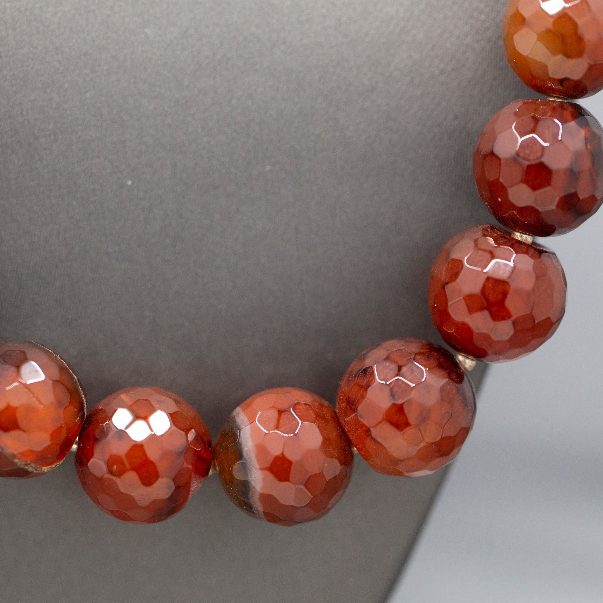 Handcrafted Faceted Carnelian Bead Graduated Necklace with Sterling Silver Toggle