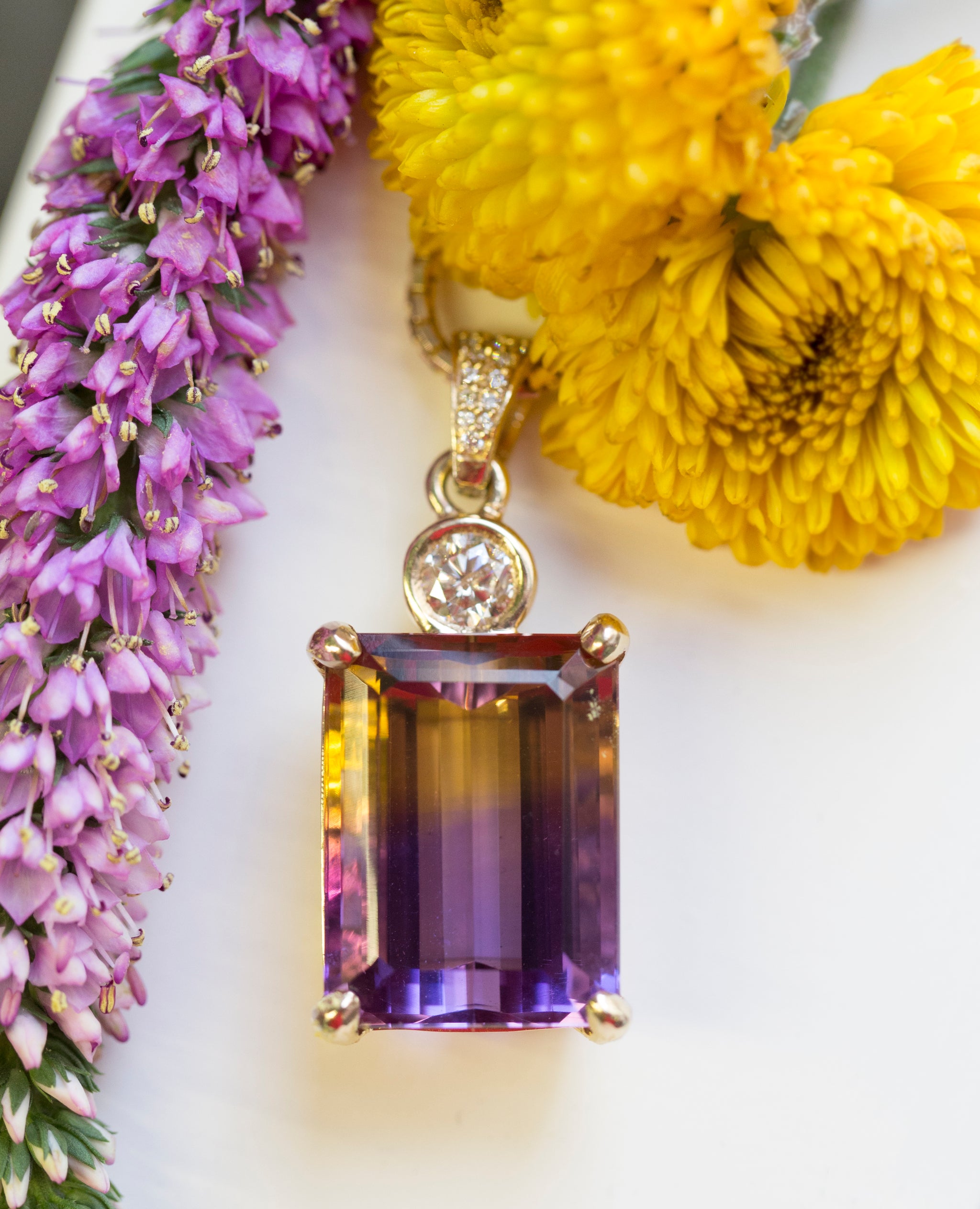 Jaw-Dropping 29.41ctw Emerald Cut Ametrine and Diamond 14k Yellow Gold Necklace