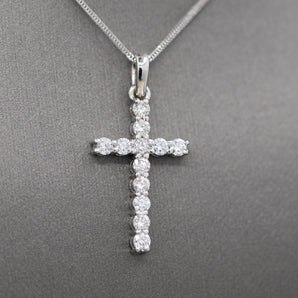 Handcrafted Classic Diamond Christian Cross Pendant in 14k White Gold 0.89cttw