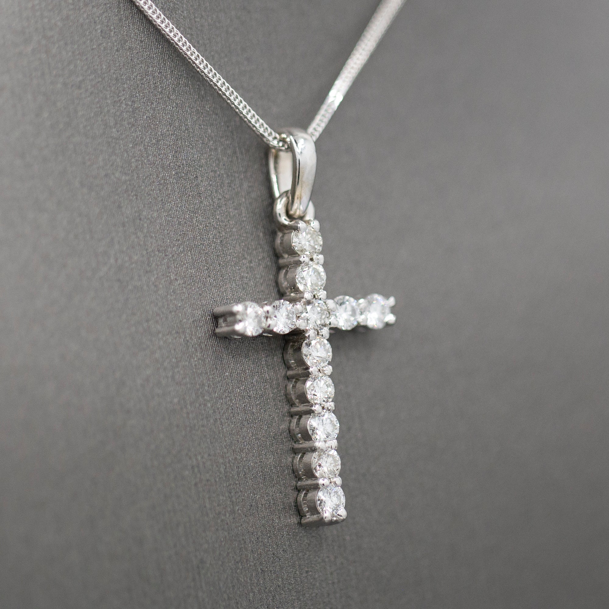Handcrafted Classic Diamond Christian Cross Pendant in 14k White Gold 0.89cttw