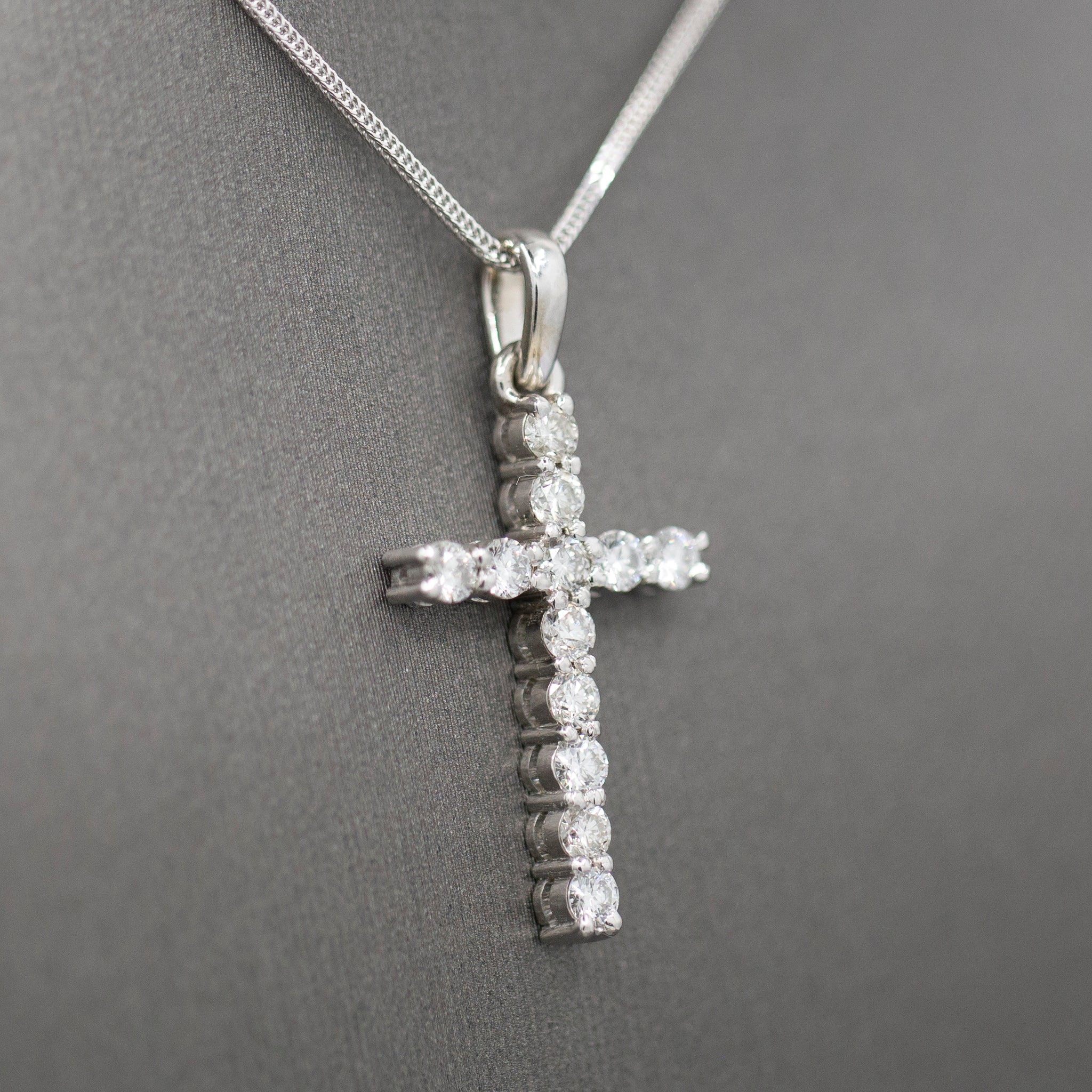 Handcrafted Classic Diamond Christian Cross Pendant in 14k White Gold 0.89cttw
