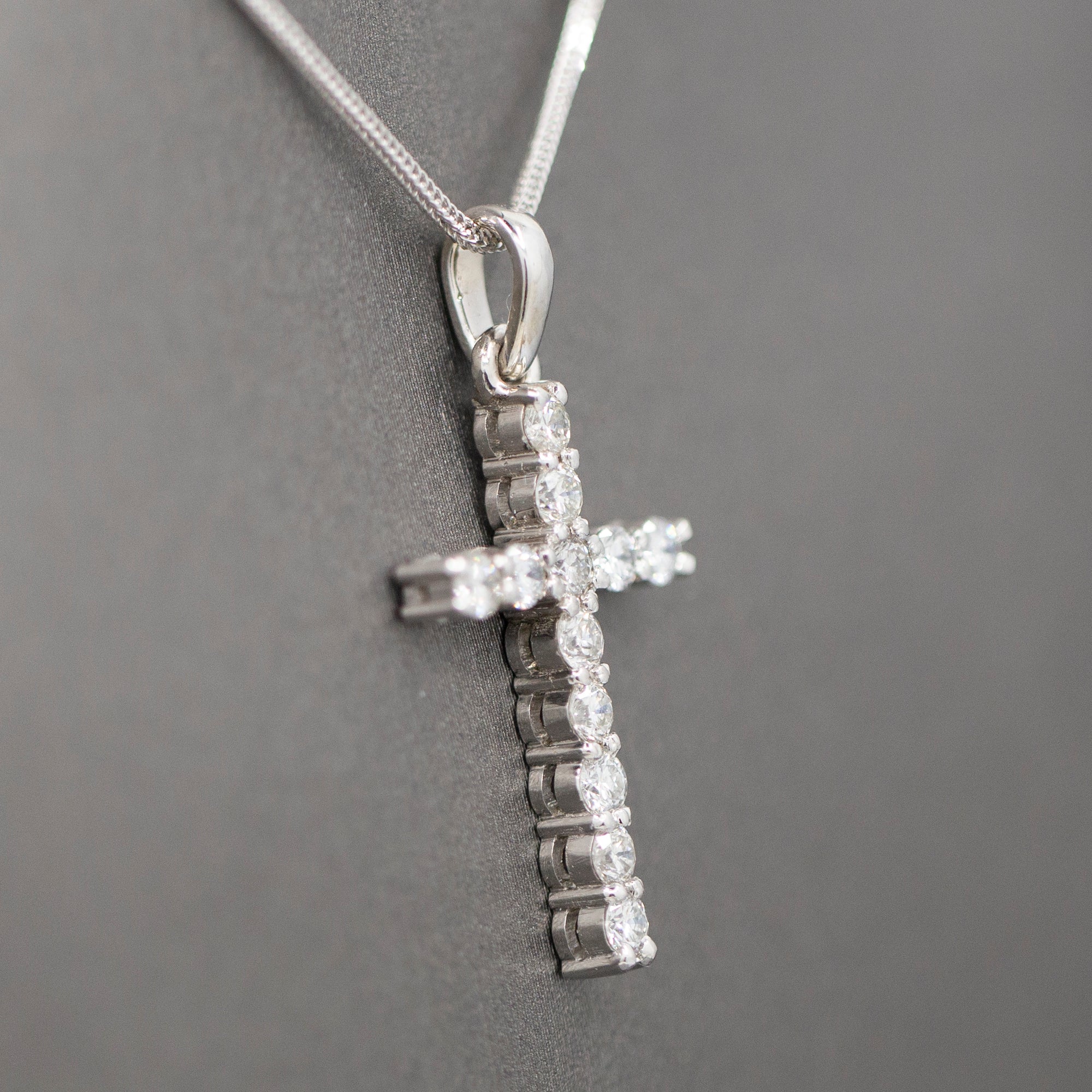 Handcrafted Classic Diamond Christian Cross Pendant in 14k White Gold 0.89cttw