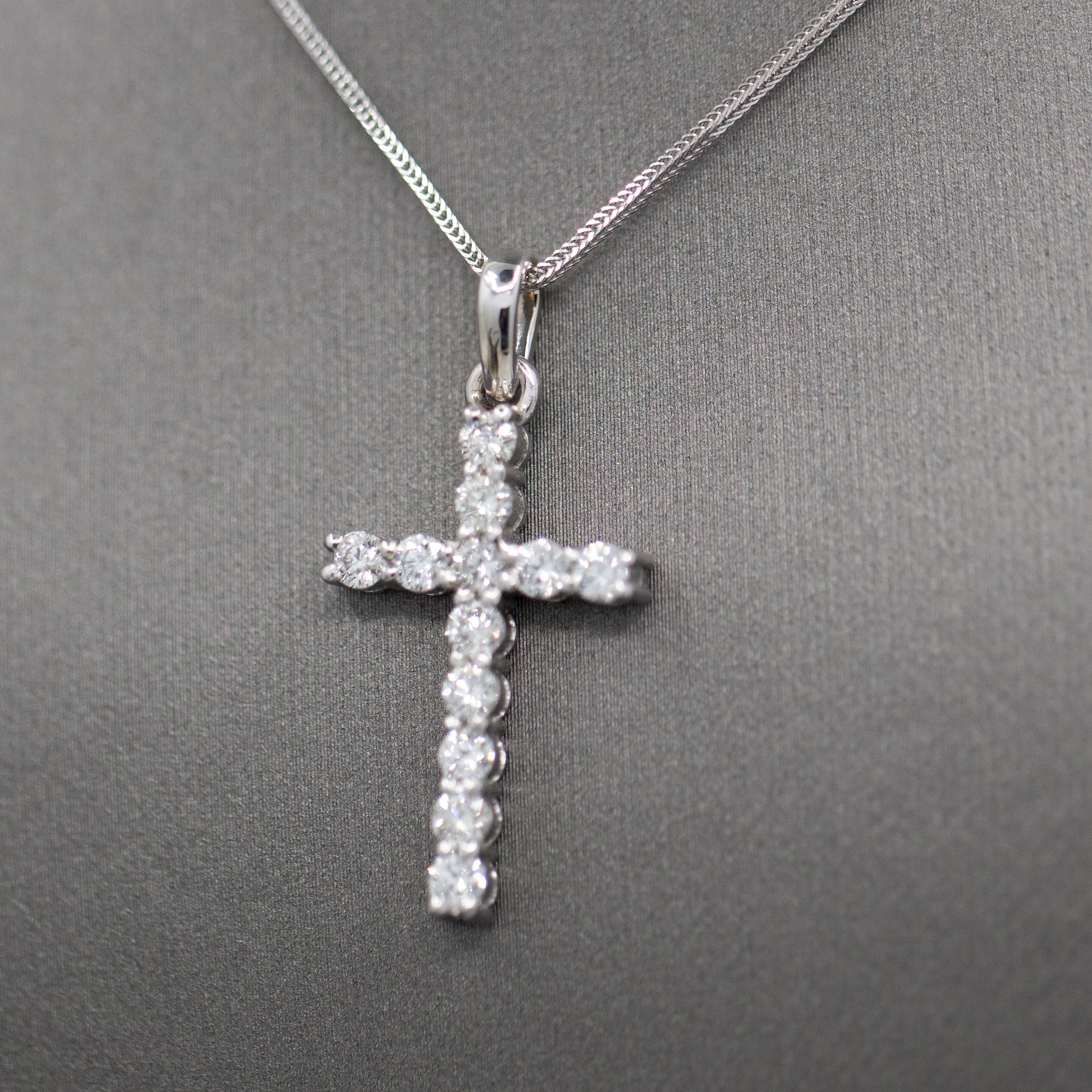 Handcrafted Classic Diamond Christian Cross Pendant in 14k White Gold 0.89cttw