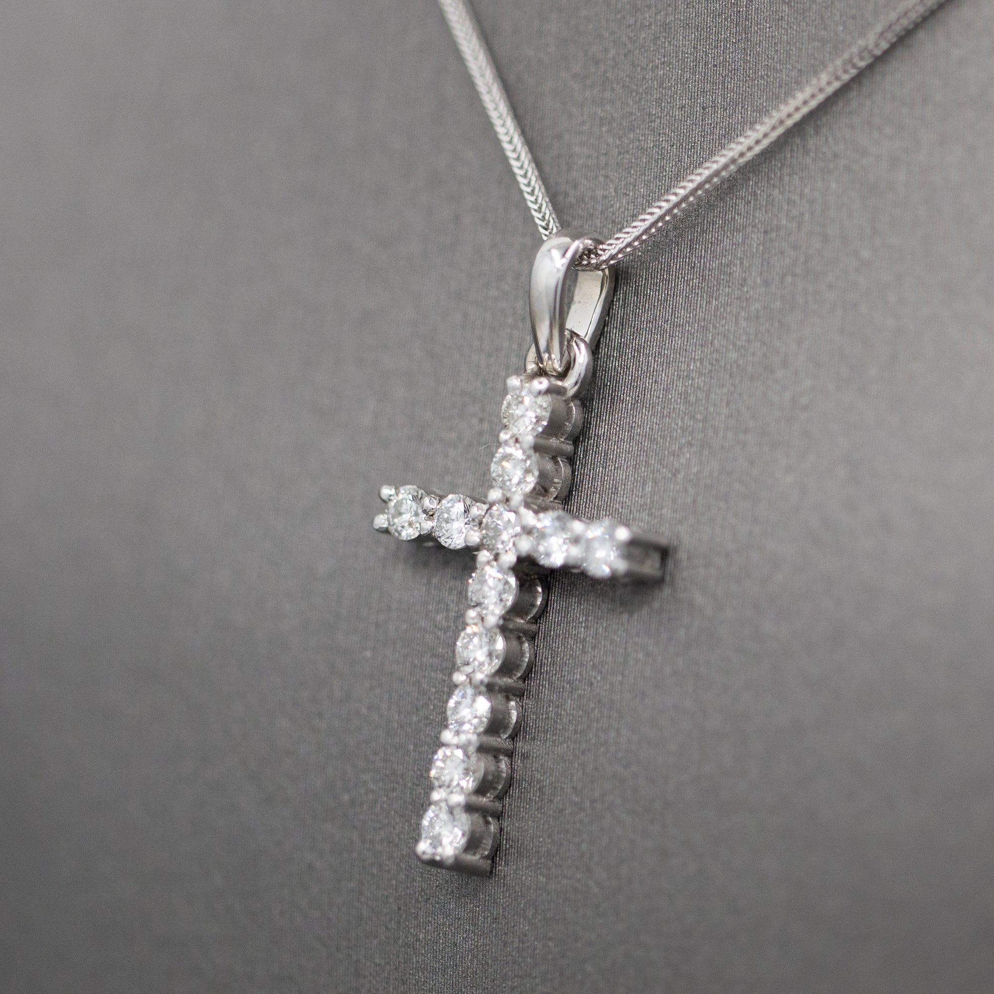 Handcrafted Classic Diamond Christian Cross Pendant in 14k White Gold 0.89cttw