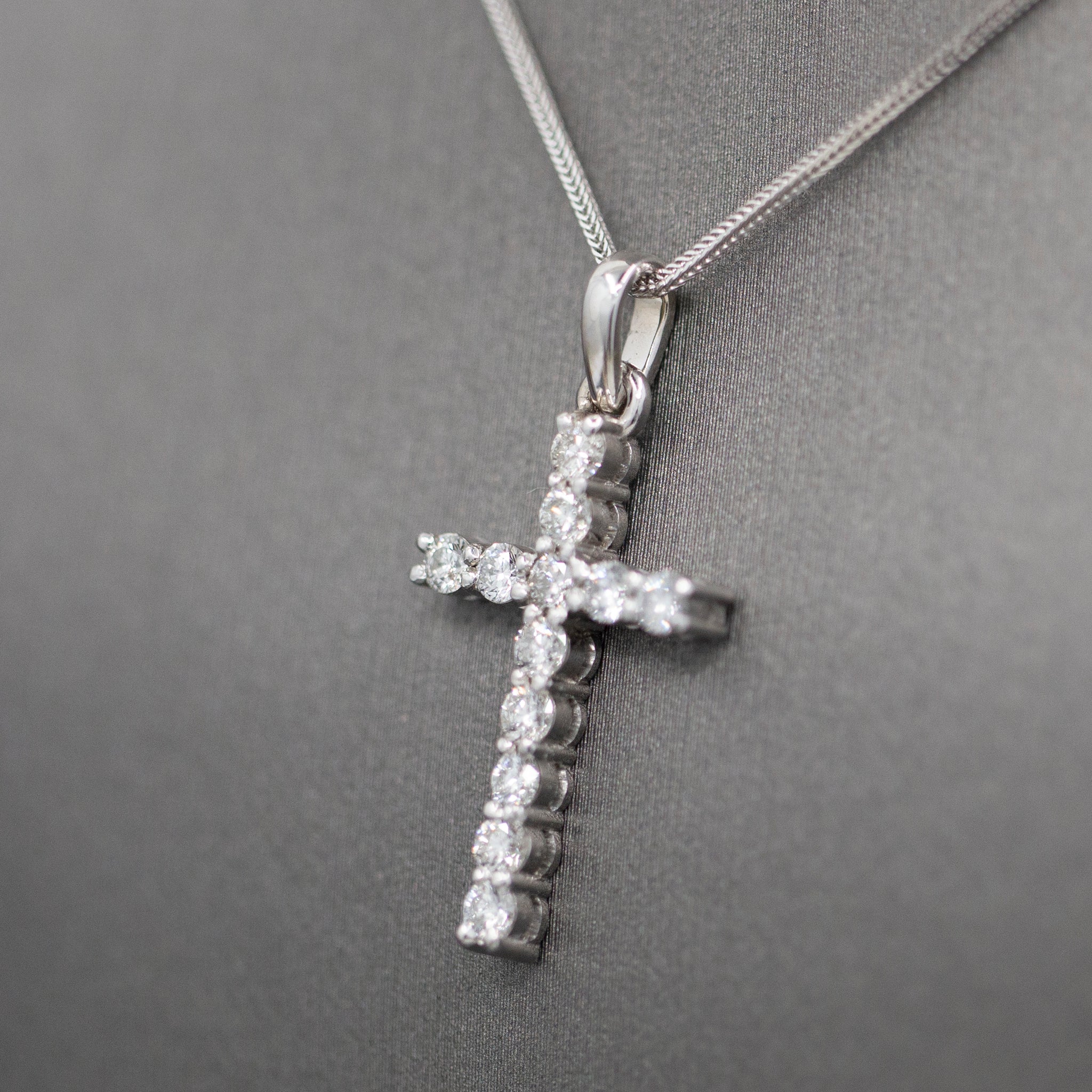 Handcrafted Classic Diamond Christian Cross Pendant in 14k White Gold 0.89cttw
