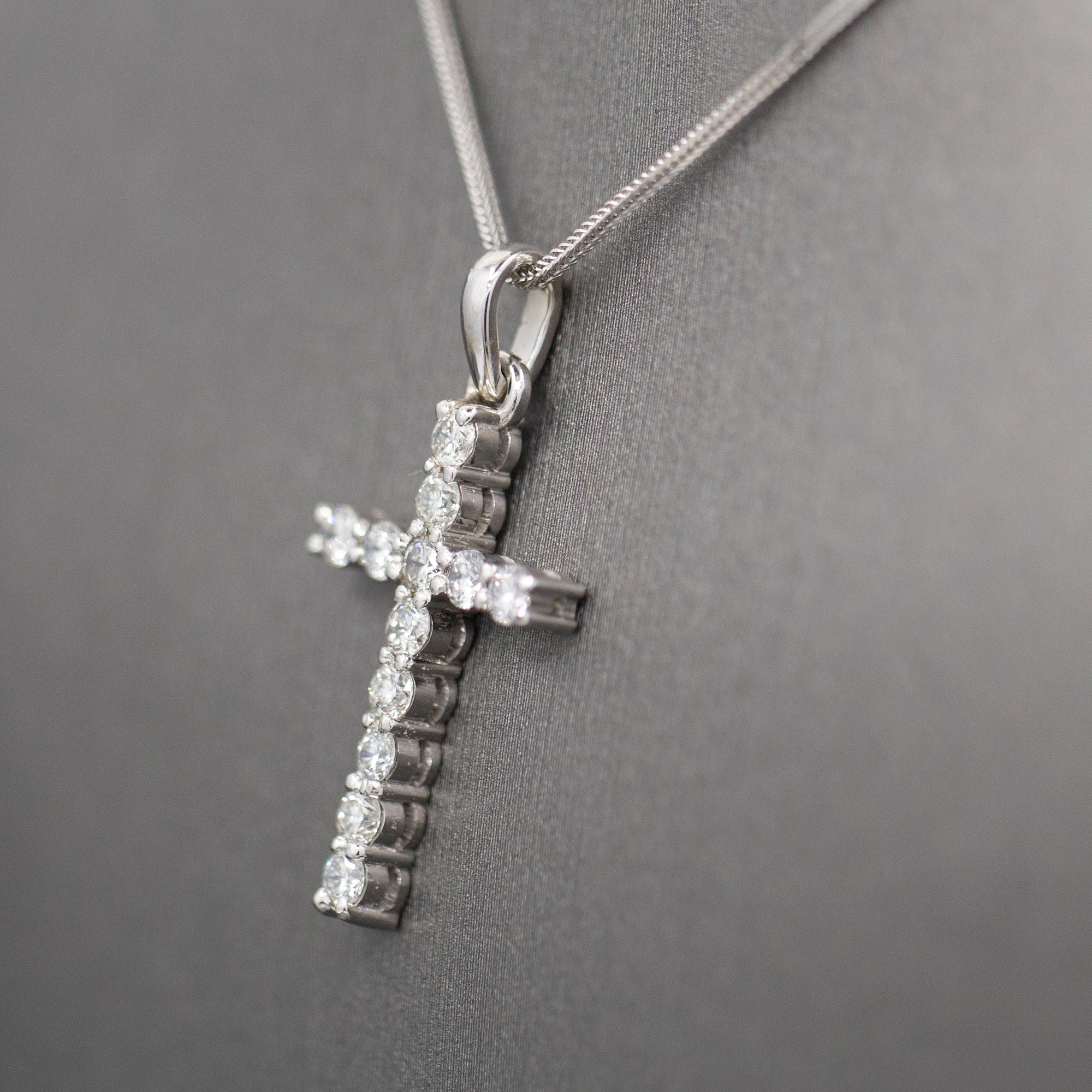 Handcrafted Classic Diamond Christian Cross Pendant in 14k White Gold 0.89cttw