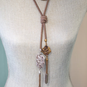 Clifton Nicholson Bronze and Silver Talisman Lariat Necklace