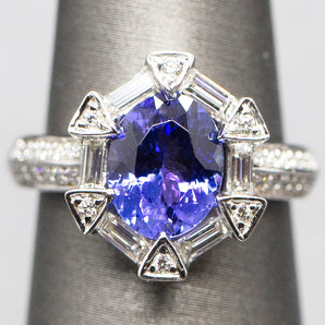 Luxe 2.87ctw Natural Tanzanite and Diamond Ring in 14k White Gold