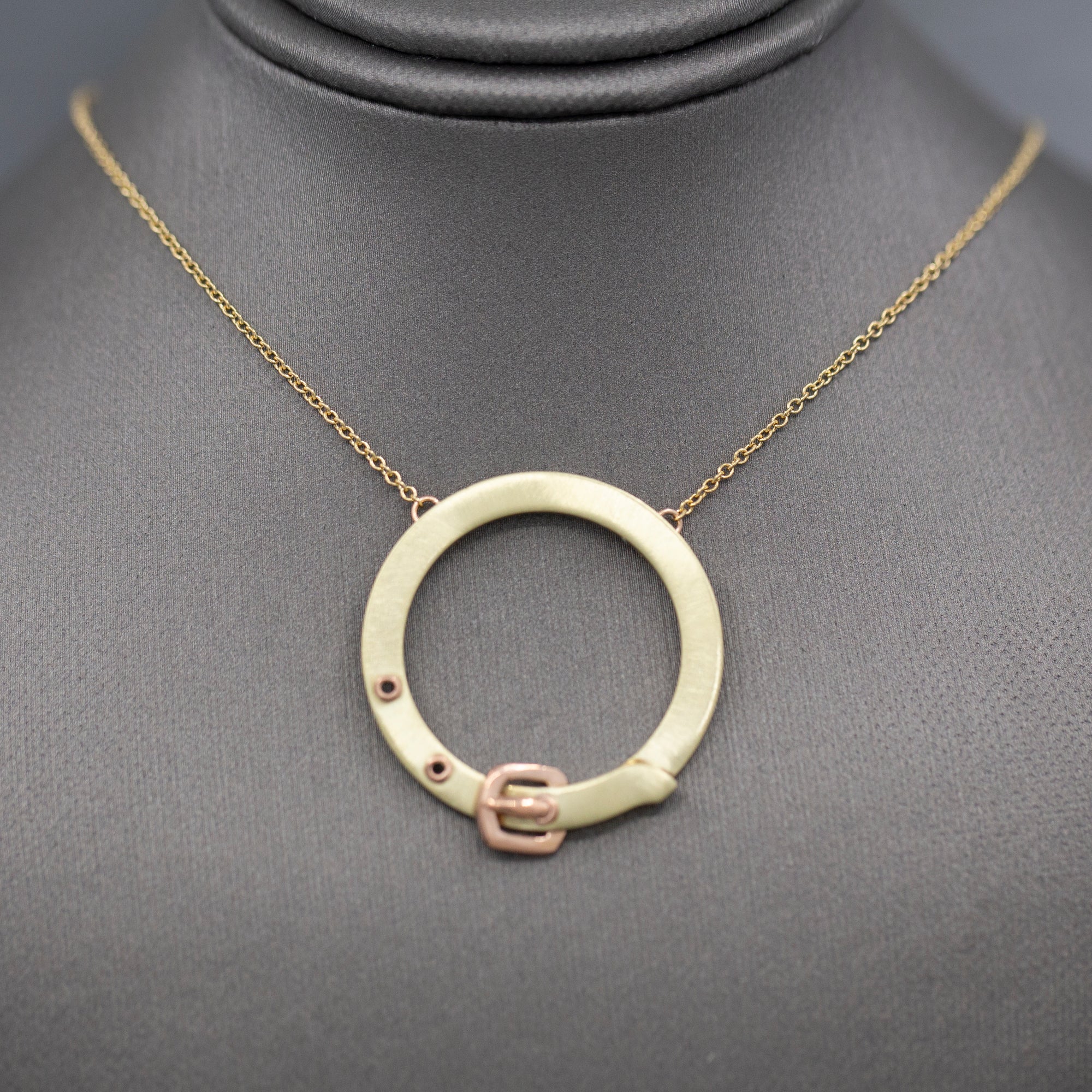 Upcycled Victorian Two Tone Buckle Circle Necklace in 14k Rose and Yellow Gold