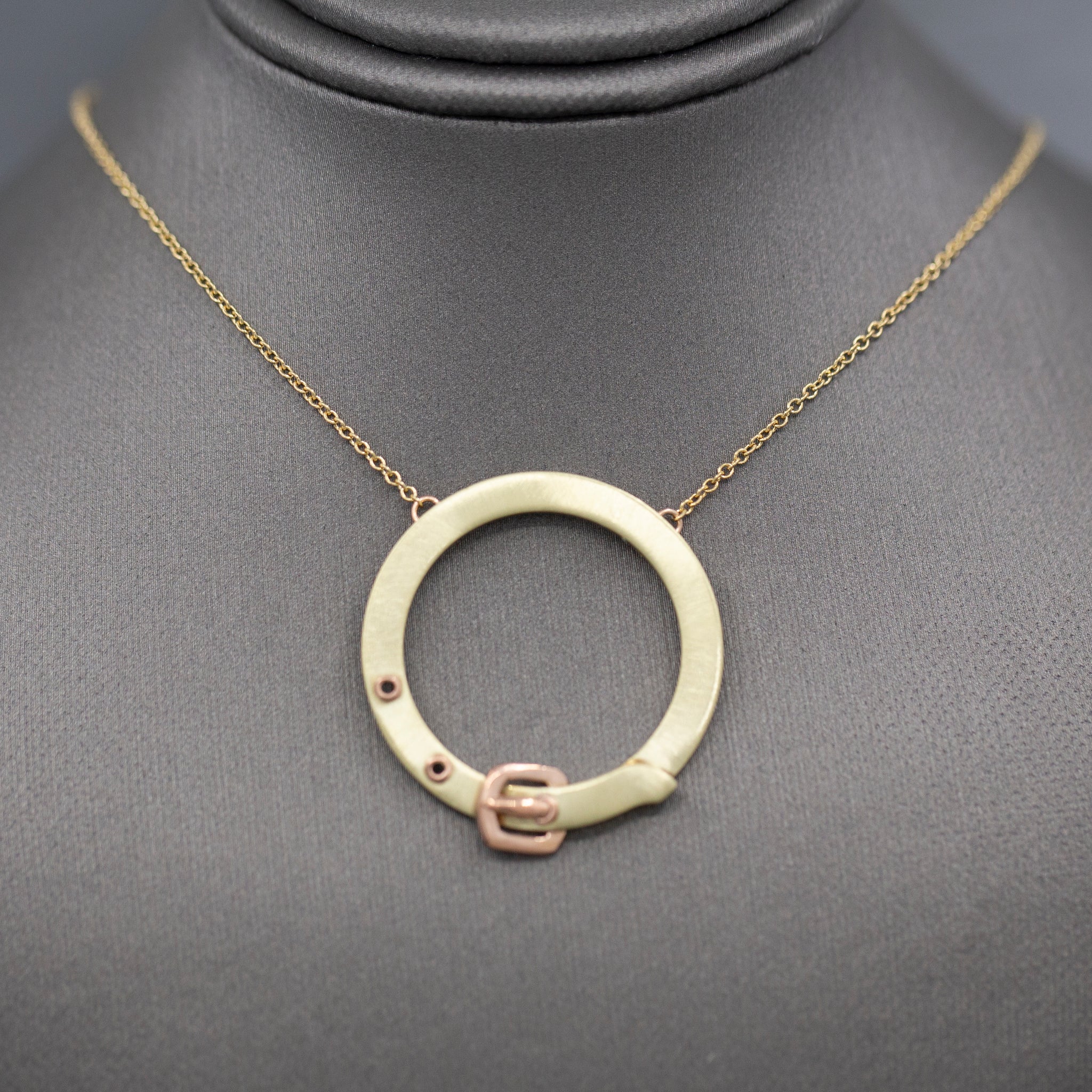 Upcycled Victorian Two Tone Buckle Circle Necklace in 14k Rose and Yellow Gold