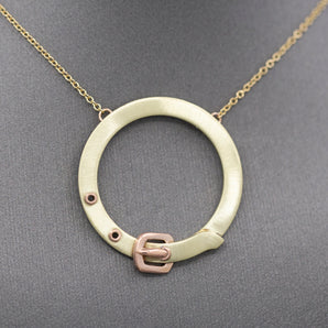 Upcycled Victorian Two Tone Buckle Circle Necklace in 14k Rose and Yellow Gold