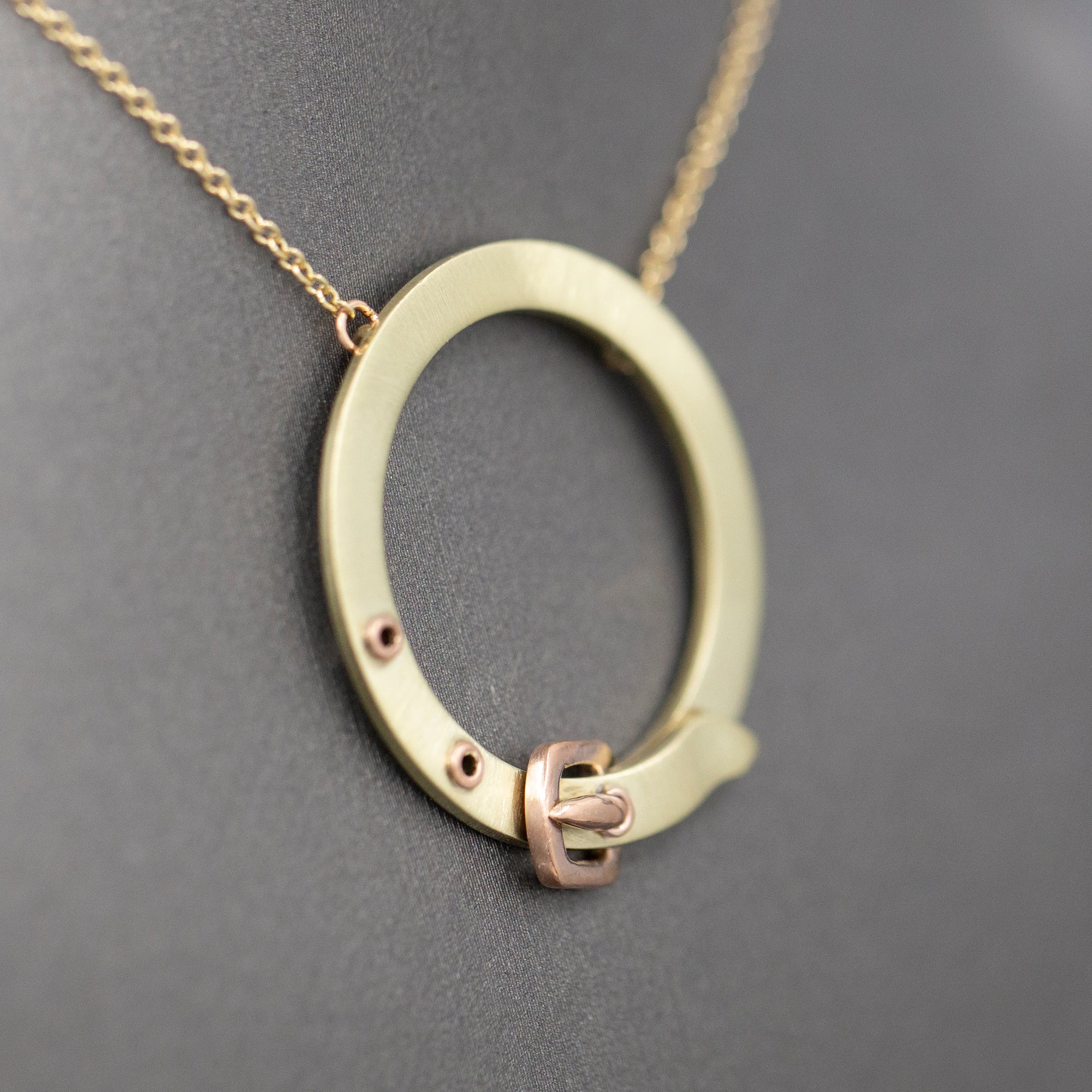 Upcycled Victorian Two Tone Buckle Circle Necklace in 14k Rose and Yellow Gold