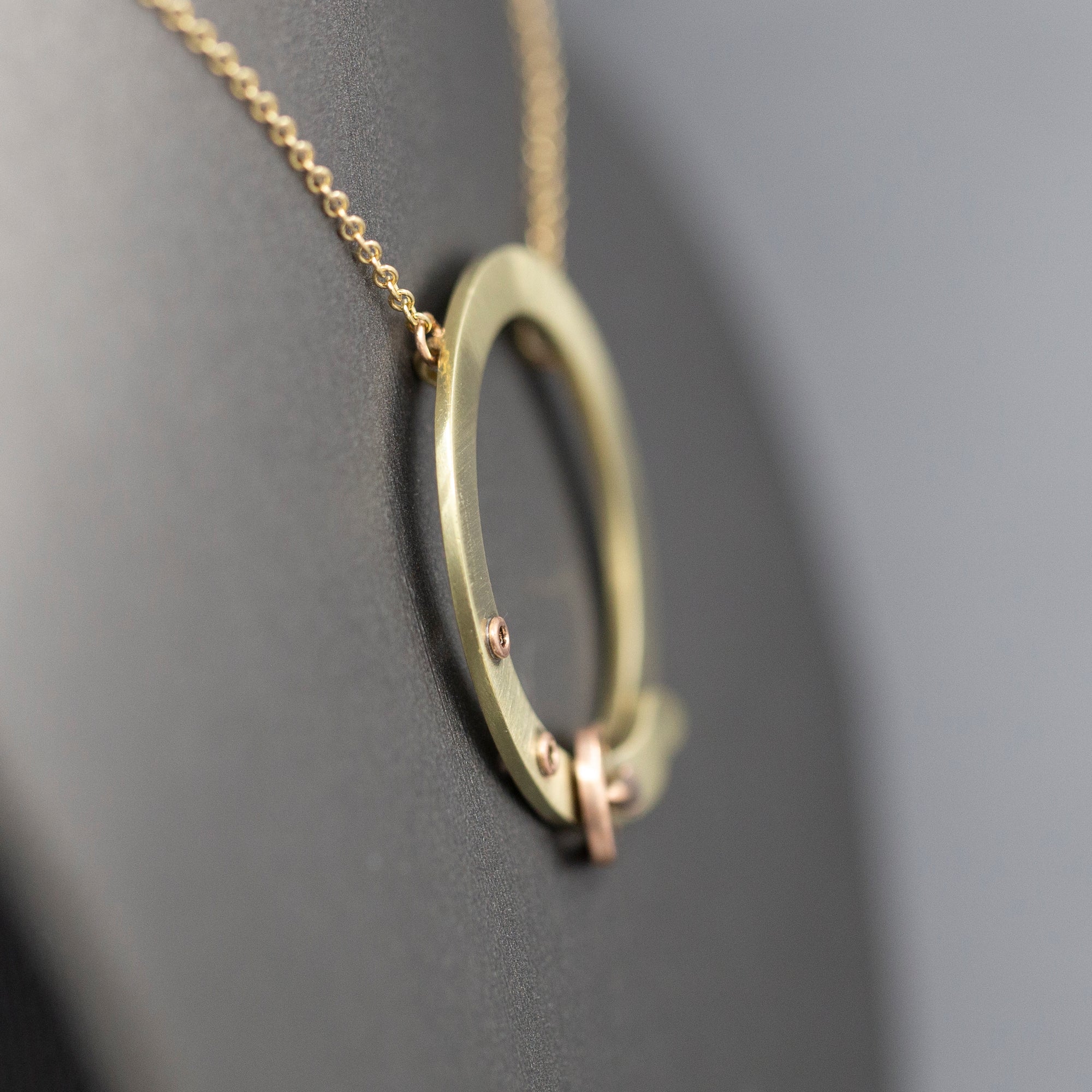 Upcycled Victorian Two Tone Buckle Circle Necklace in 14k Rose and Yellow Gold