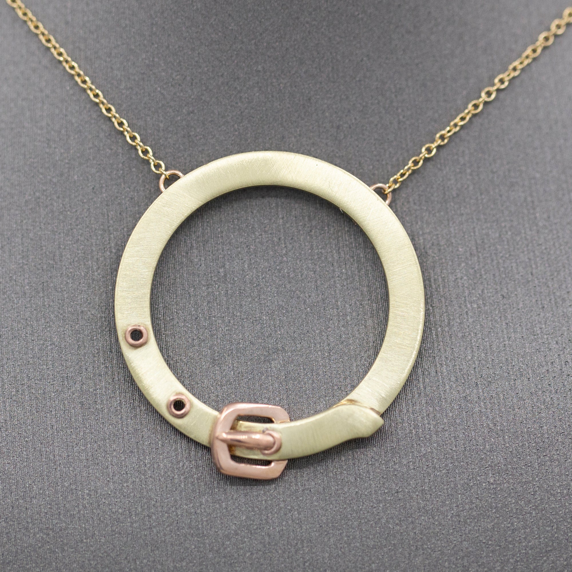 Upcycled Victorian Two Tone Buckle Circle Necklace in 14k Rose and Yellow Gold
