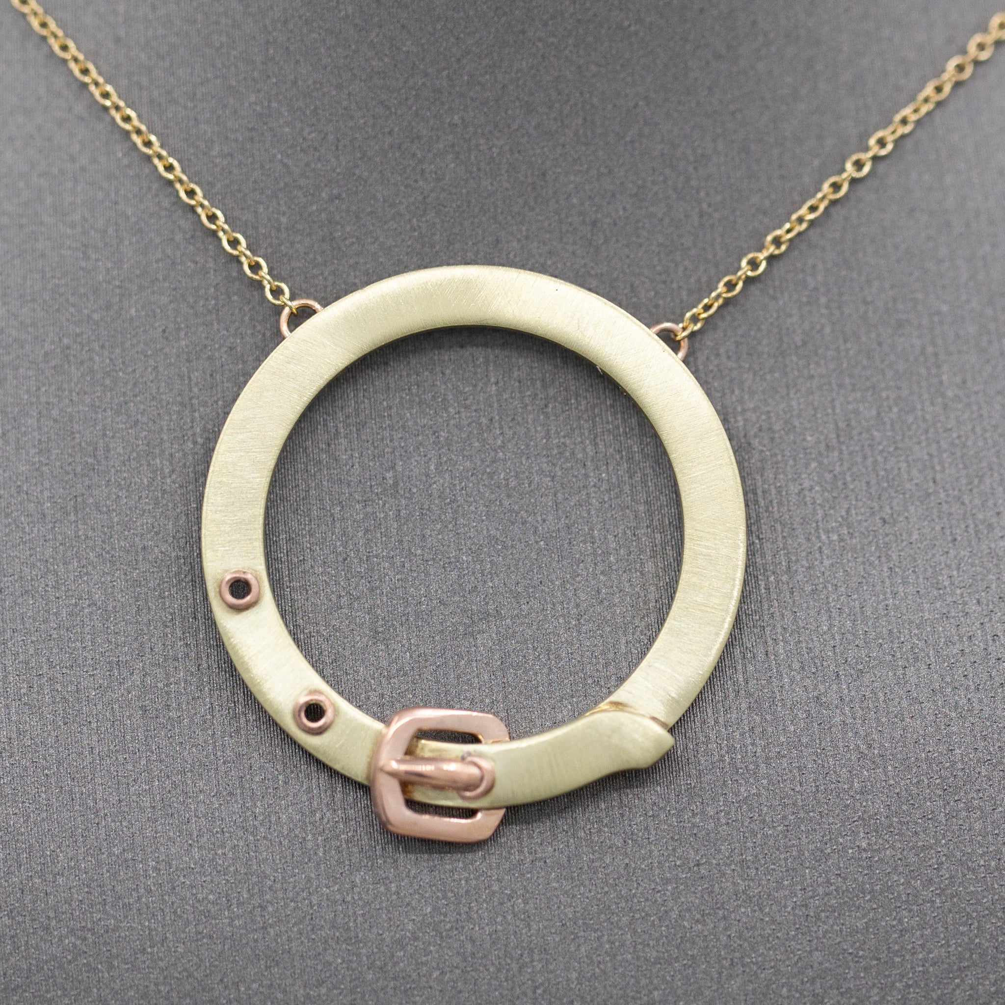 Upcycled Victorian Two Tone Buckle Circle Necklace in 14k Rose and Yellow Gold