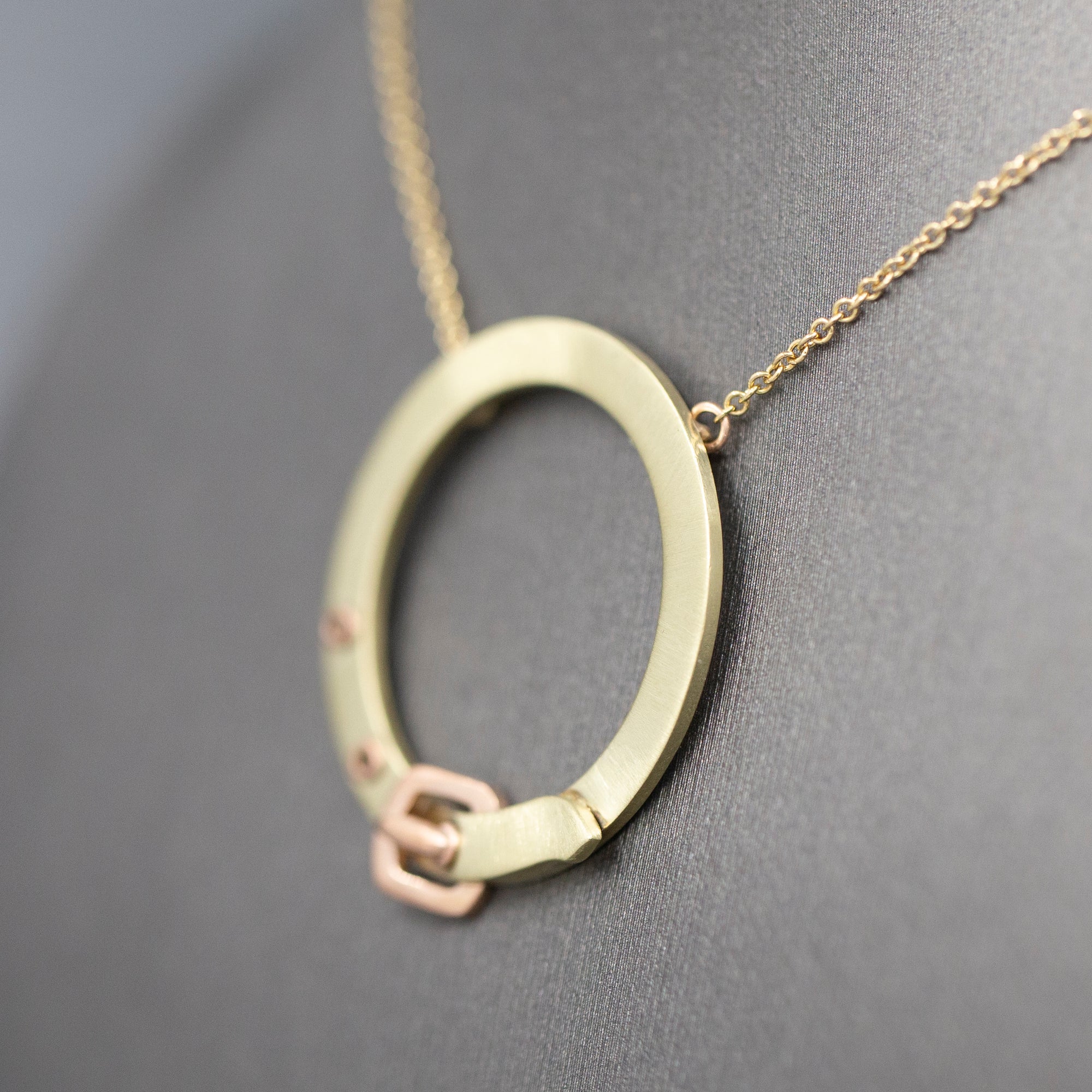 Upcycled Victorian Two Tone Buckle Circle Necklace in 14k Rose and Yellow Gold