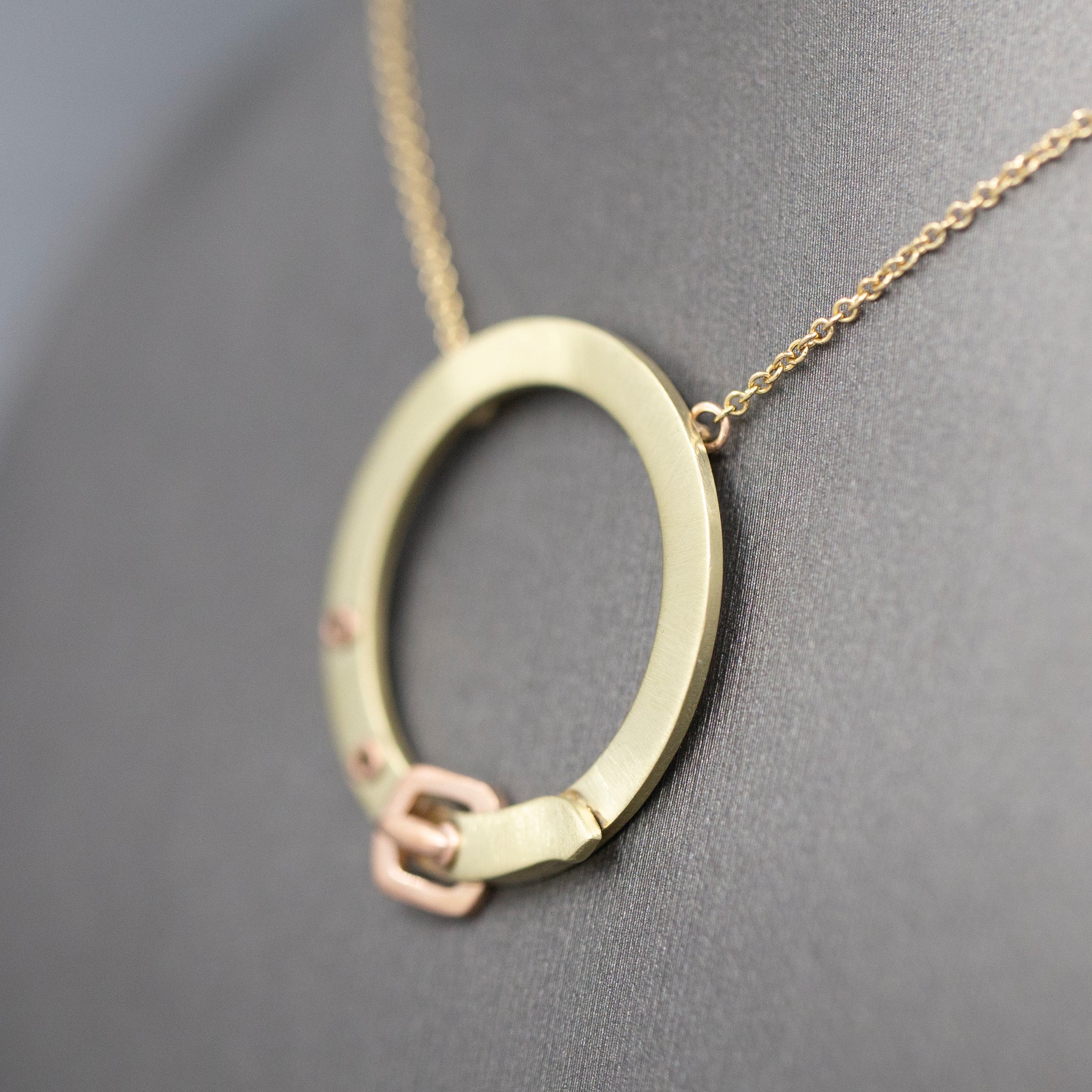 Upcycled Victorian Two Tone Buckle Circle Necklace in 14k Rose and Yellow Gold