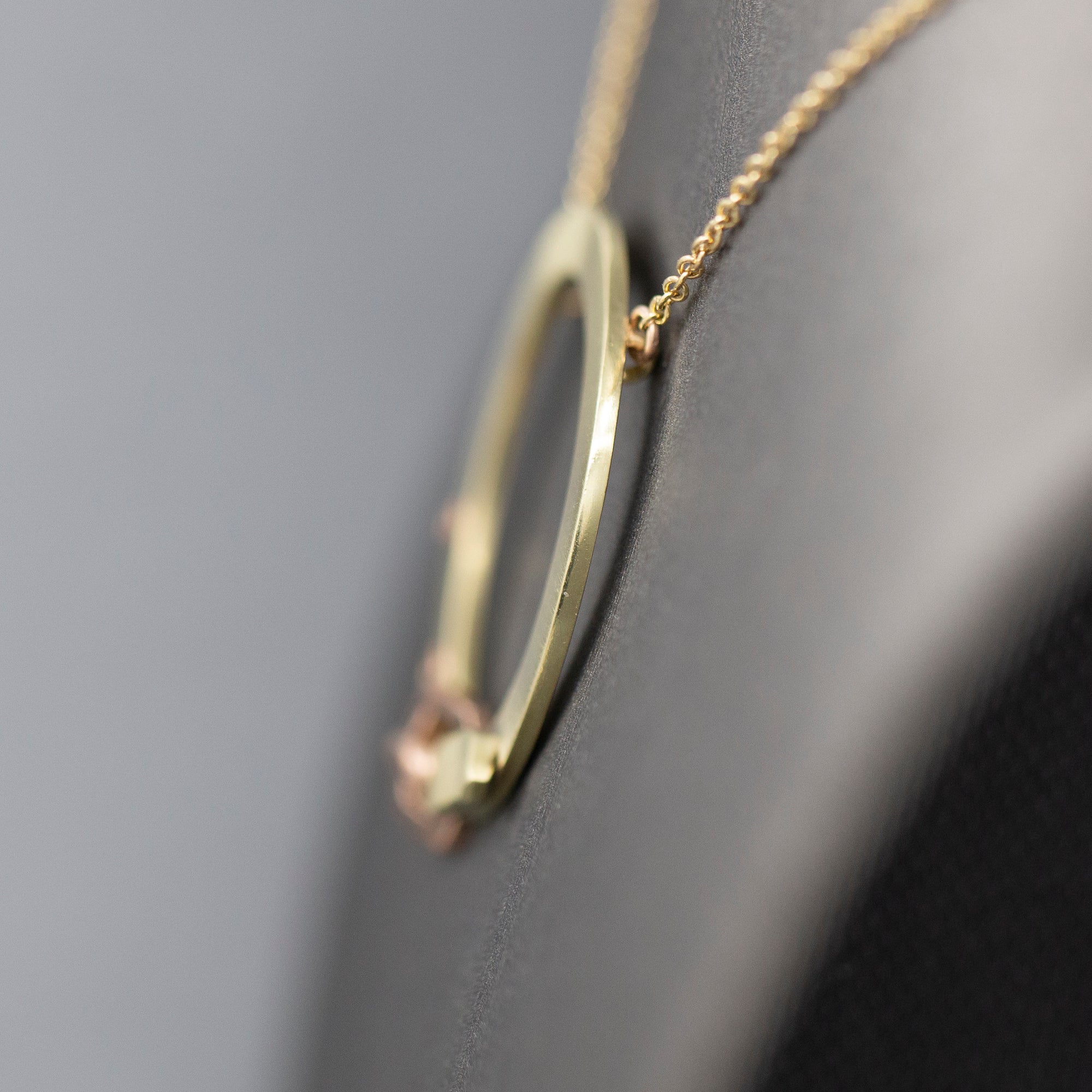 Upcycled Victorian Two Tone Buckle Circle Necklace in 14k Rose and Yellow Gold