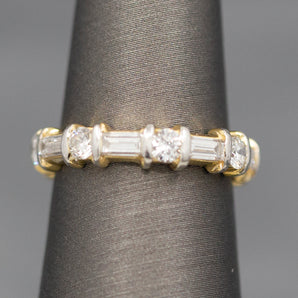 Sparkling Baguette Cut and Round Cut Diamond Eternity Band Ring in 14k Yellow Gold Size 5.25