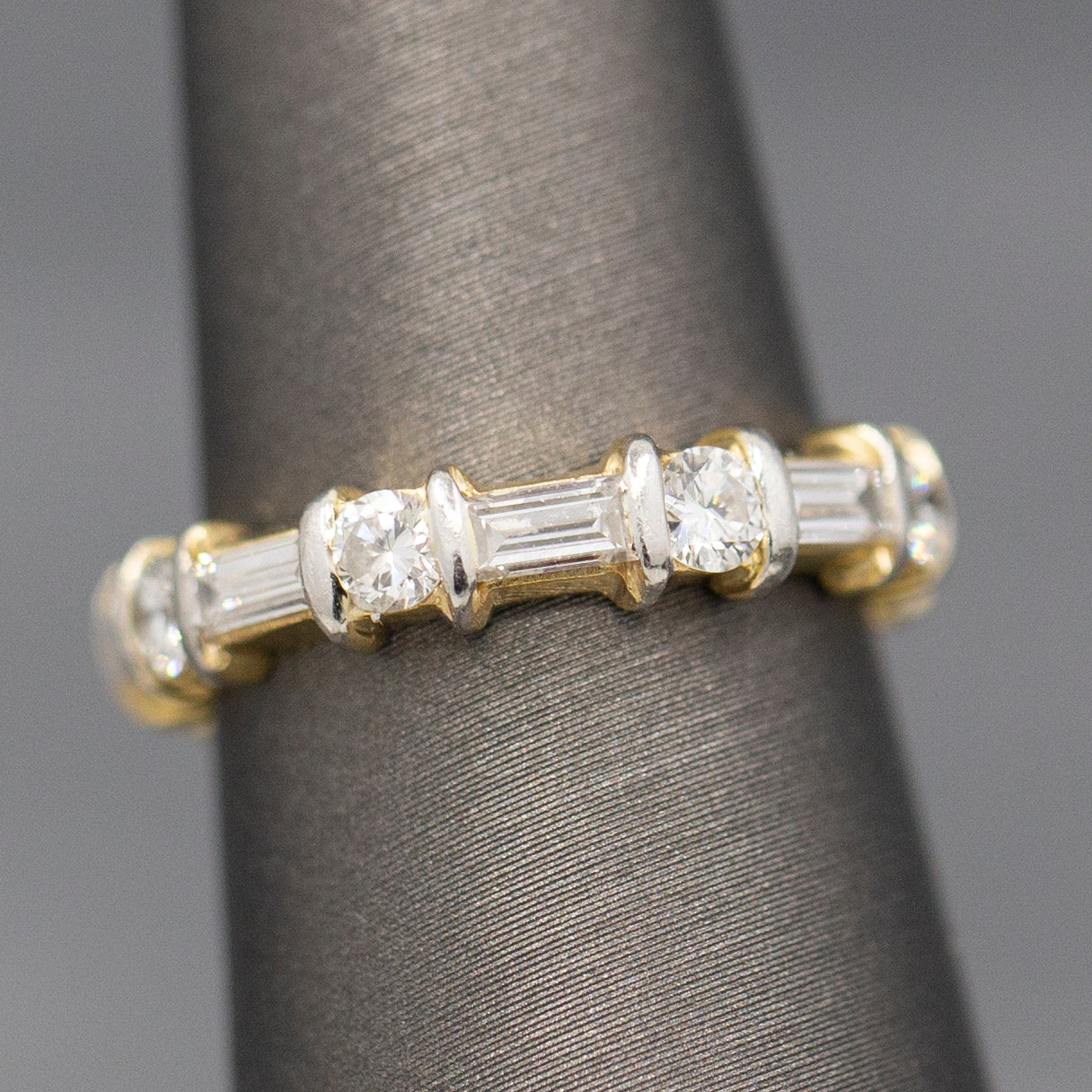 Sparkling Baguette Cut and Round Cut Diamond Eternity Band Ring in 14k Yellow Gold Size 5.25