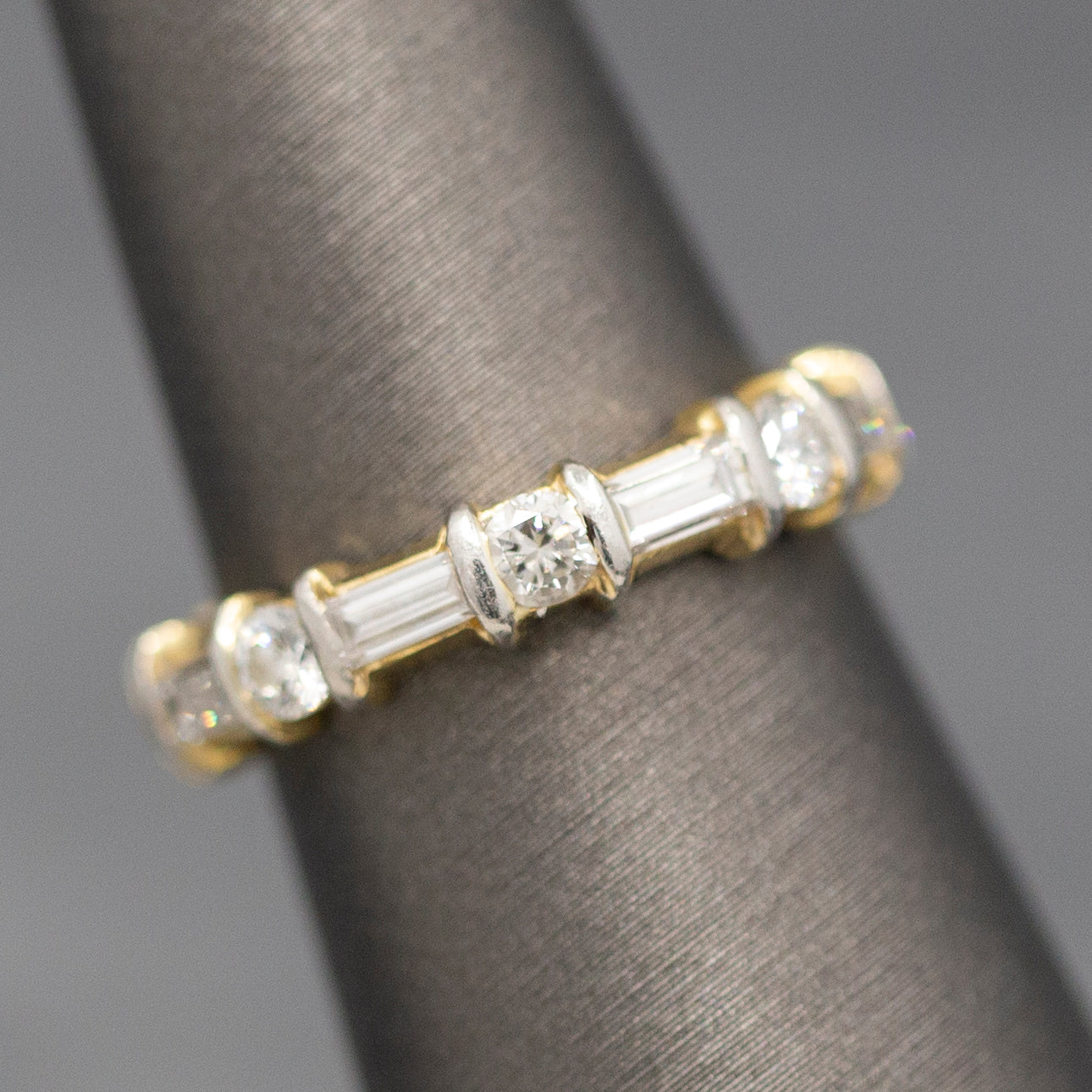 Sparkling Baguette Cut and Round Cut Diamond Eternity Band Ring in 14k Yellow Gold Size 5.25