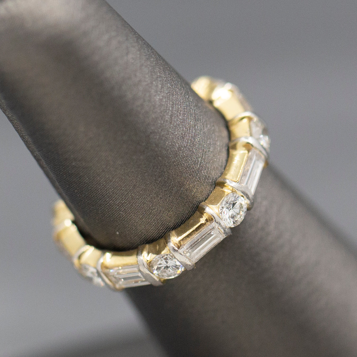 Sparkling Baguette Cut and Round Cut Diamond Eternity Band Ring in 14k Yellow Gold Size 5.25