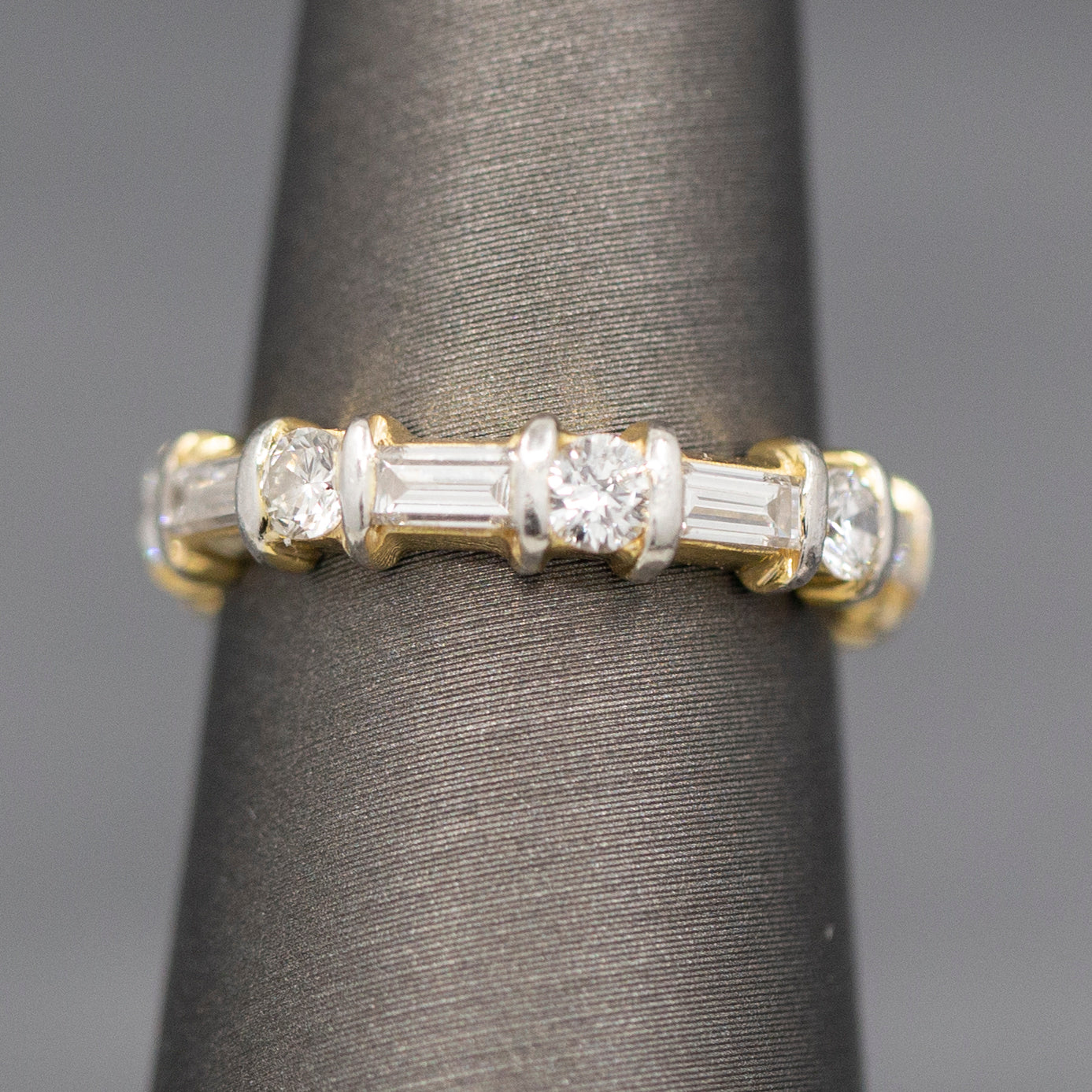 Sparkling Baguette Cut and Round Cut Diamond Eternity Band Ring in 14k Yellow Gold Size 5.25