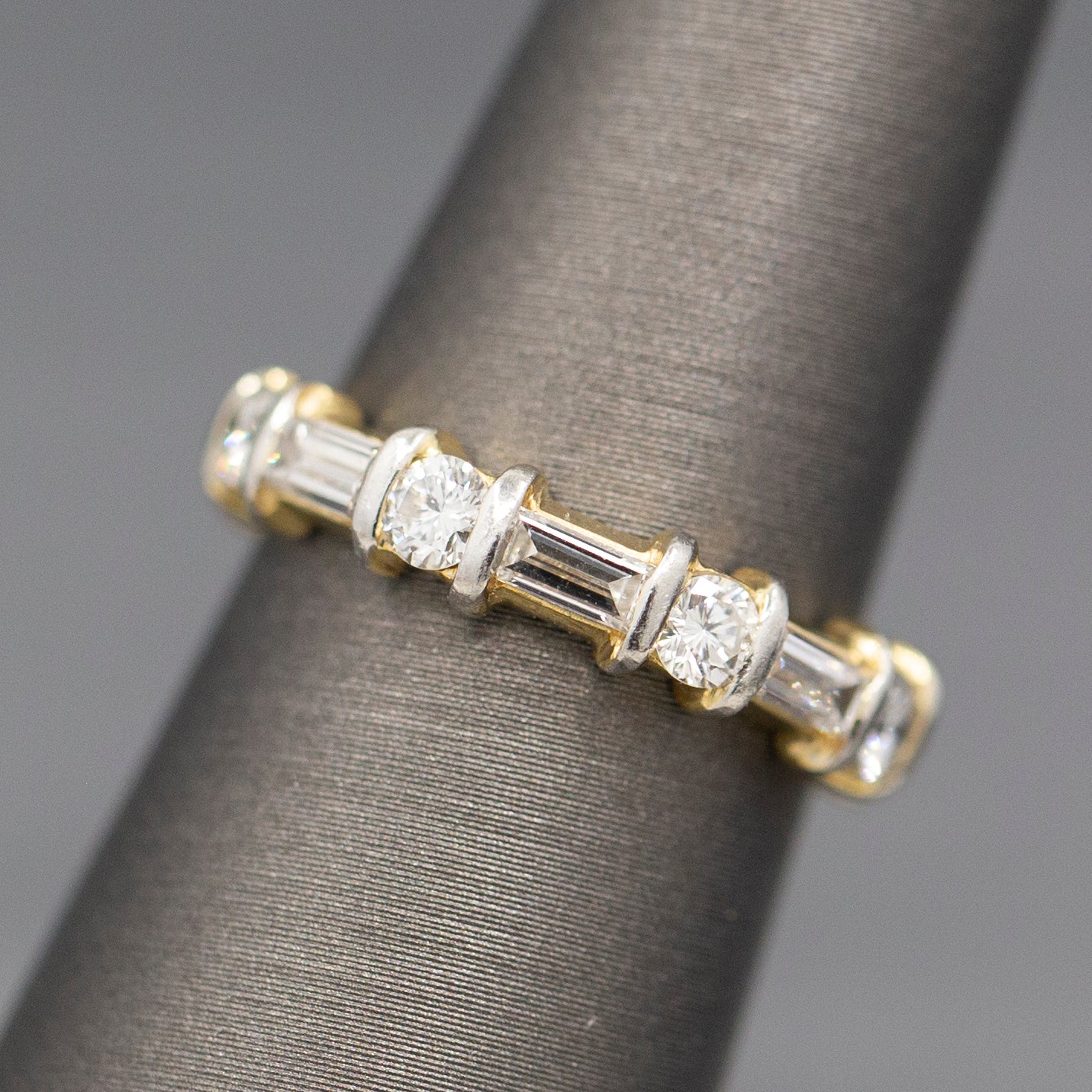 Sparkling Baguette Cut and Round Cut Diamond Eternity Band Ring in 14k Yellow Gold Size 5.25