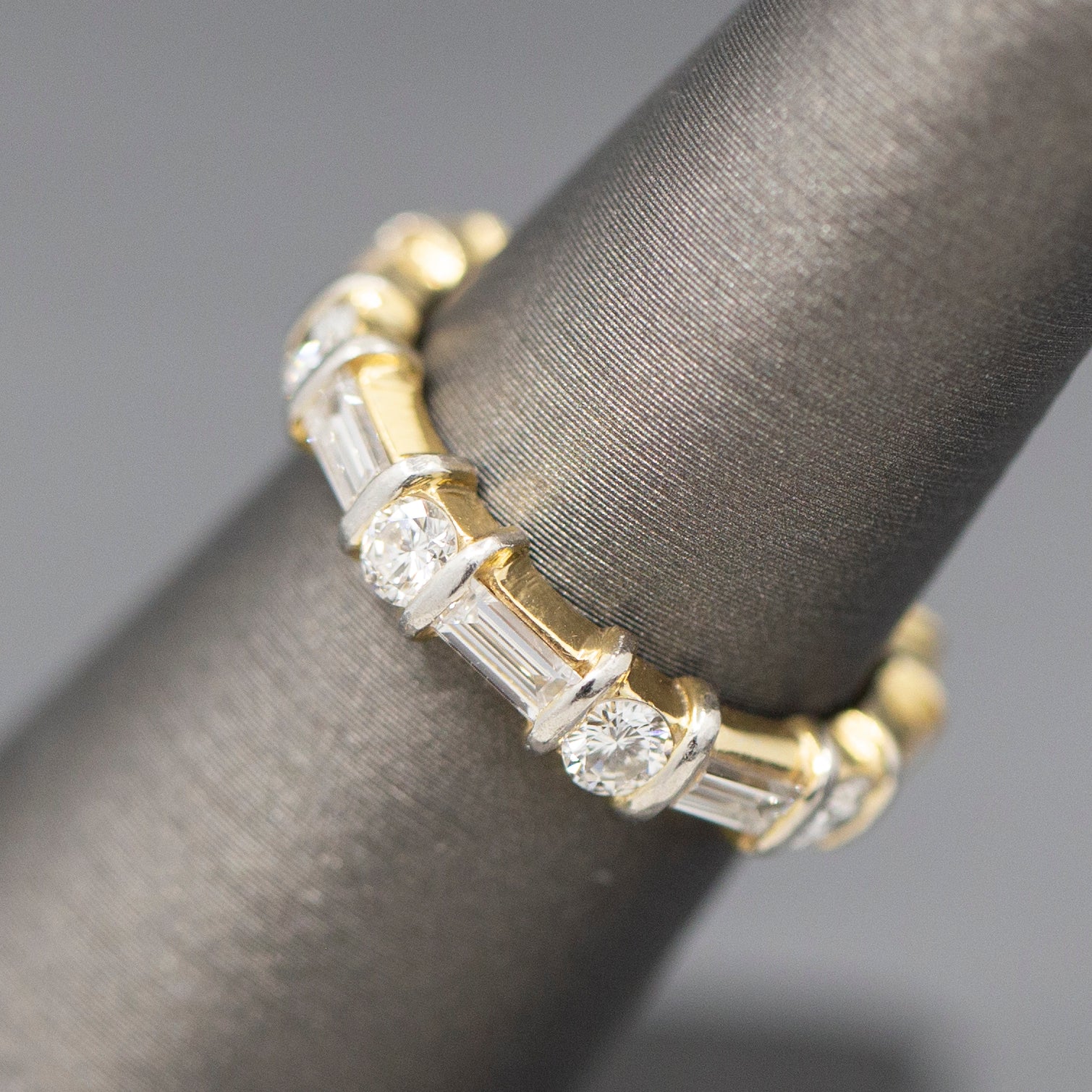 Sparkling Baguette Cut and Round Cut Diamond Eternity Band Ring in 14k Yellow Gold Size 5.25