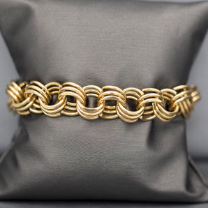 Bold Extra Large Triple Rolo Link Charm Bracelet in Solid 14k Yellow Gold 8 1/8"