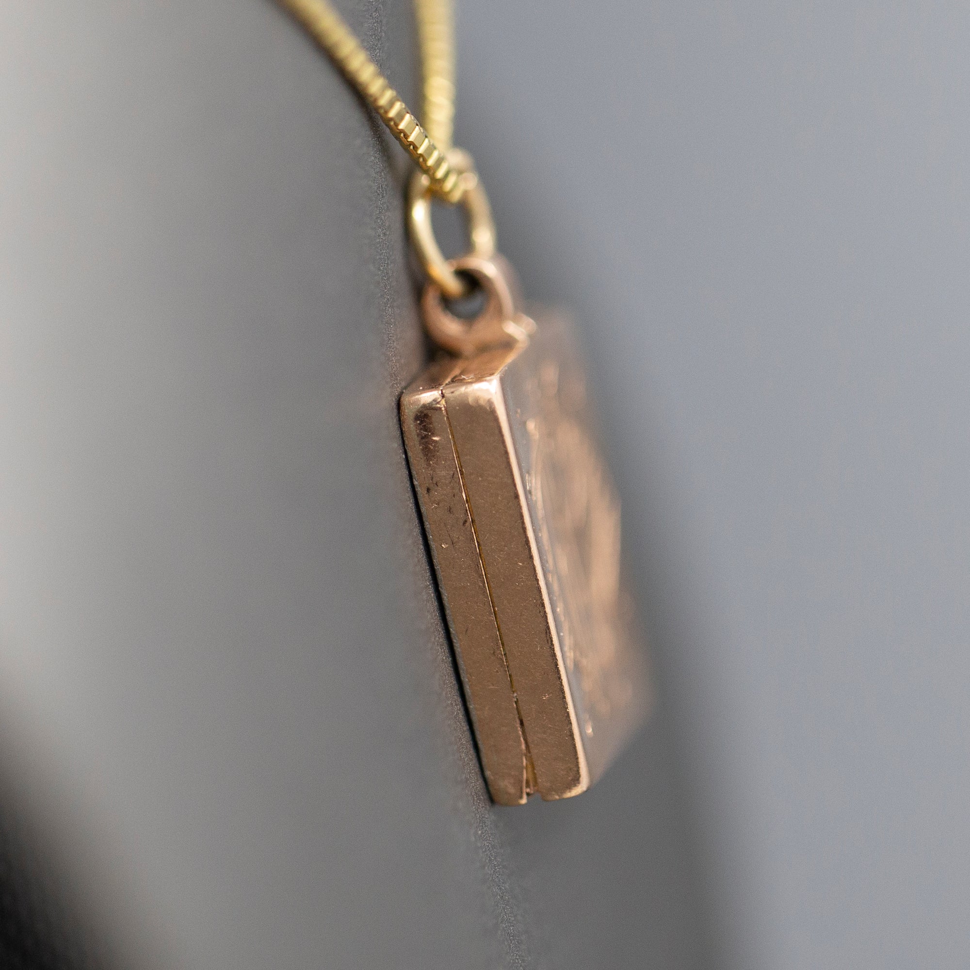 Antique Victorian Engraved Square Picture Locket in 14k Rose Gold and Platinum
