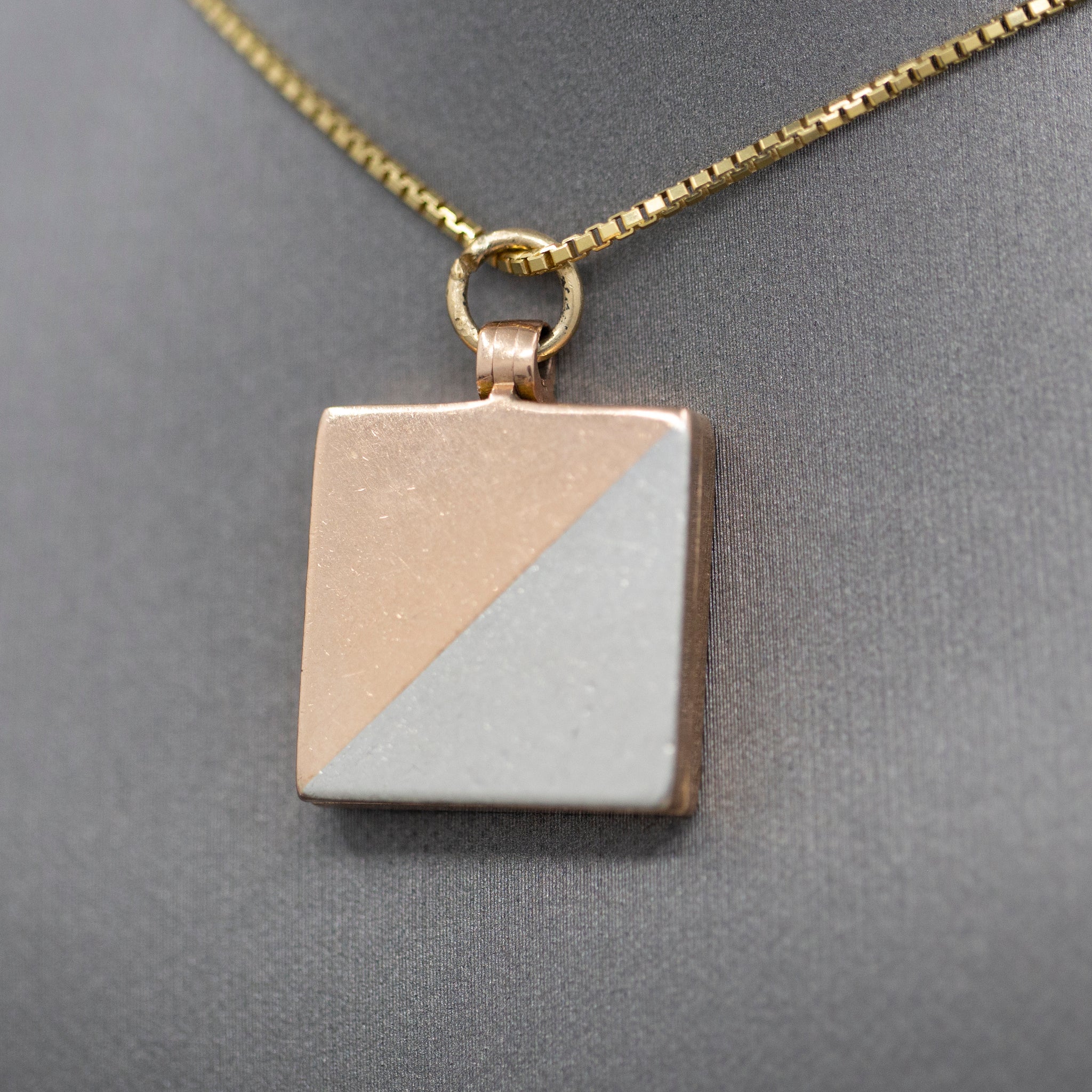 Antique Victorian Engraved Square Picture Locket in 14k Rose Gold and Platinum