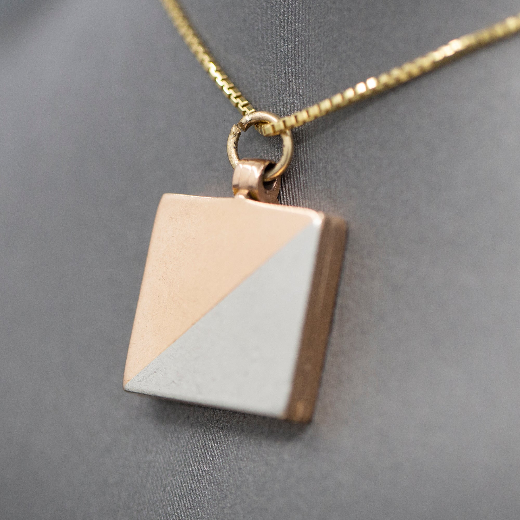 Antique Victorian Engraved Square Picture Locket in 14k Rose Gold and Platinum