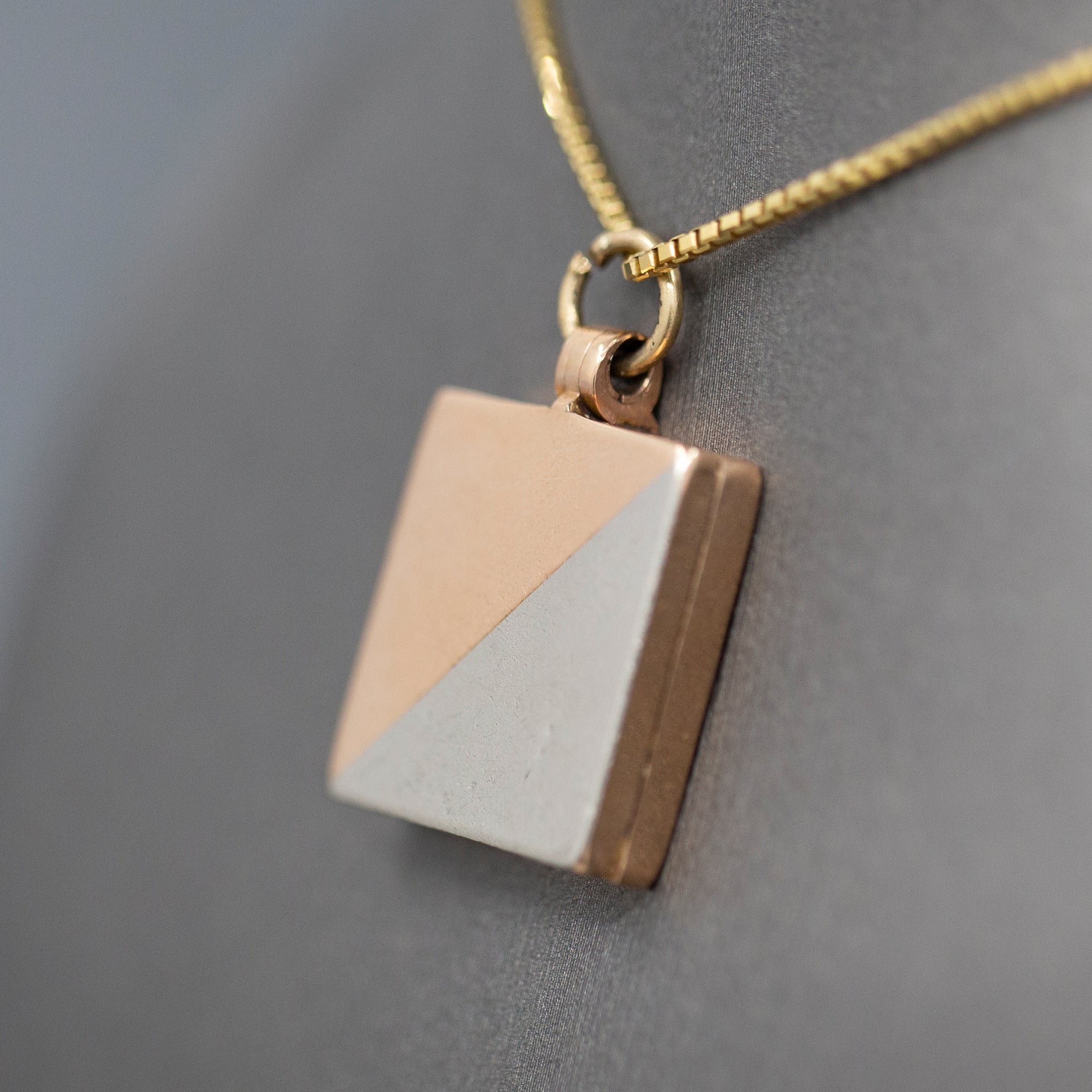 Antique Victorian Engraved Square Picture Locket in 14k Rose Gold and Platinum
