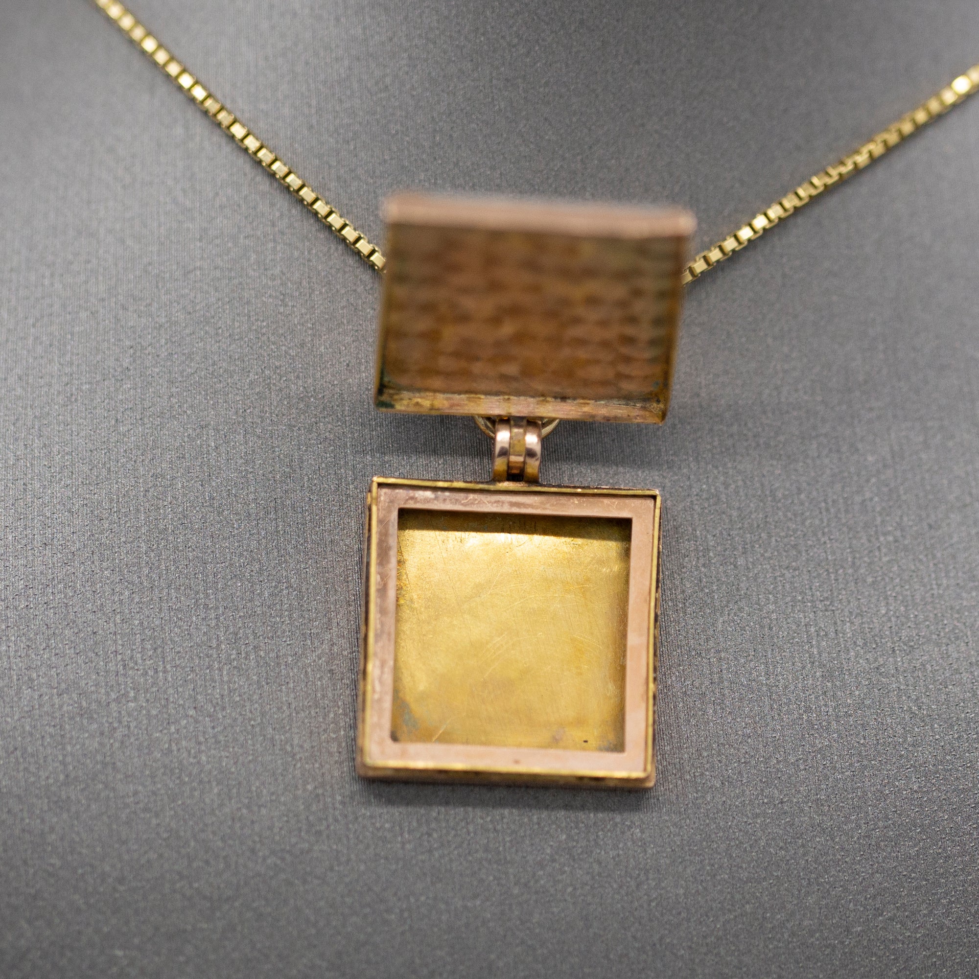 Antique Victorian Engraved Square Picture Locket in 14k Rose Gold and Platinum