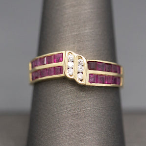 Ruby and Diamond Twist Channel Set Band Ring in 14k Yellow Gold