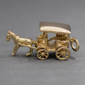 Horse Drawn Carriage with Rider Charm Pendant in 18k Yellow Gold