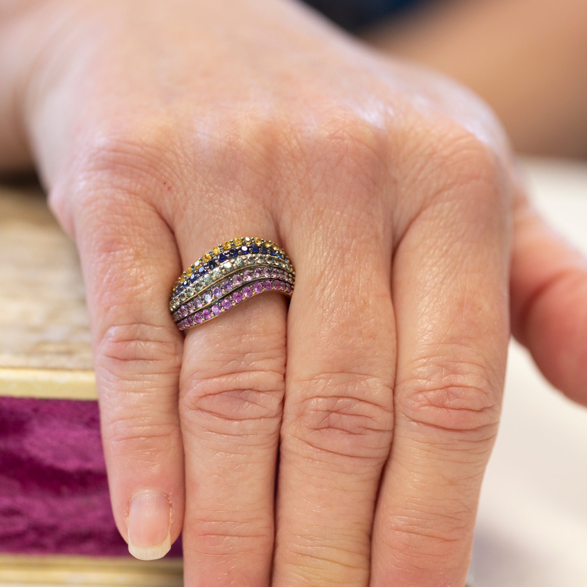 Le Vian Sapphire Multi Color Wave Band Ring in 14k Yellow Gold