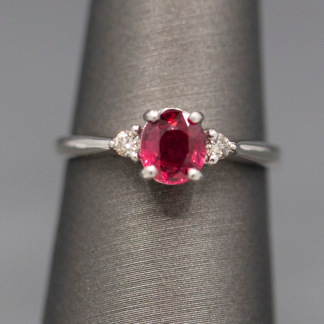 Royal Red Spinel and Diamond Ring in Platinum
