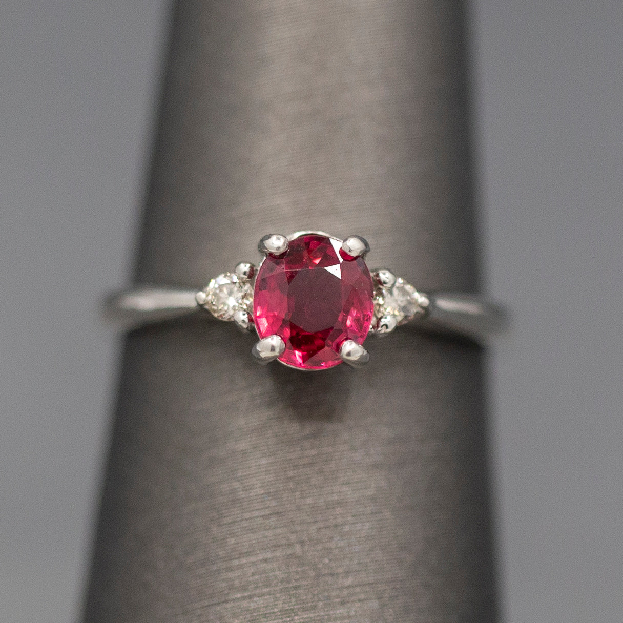 Royal Red Spinel and Diamond Ring in Platinum